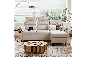 Exclusivo sofá seccional beige de 4 asientos LINSY HOME con otomana y...