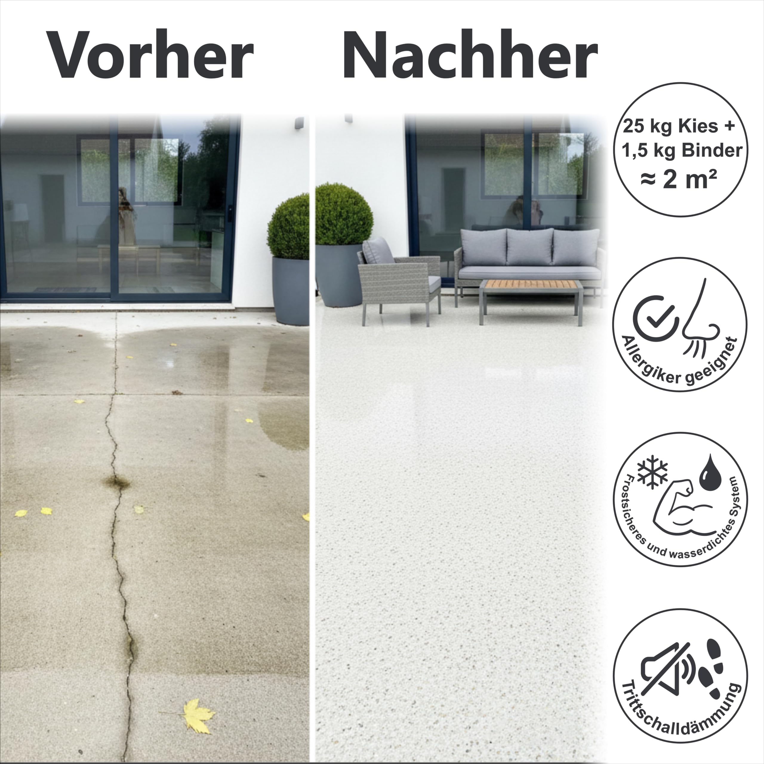 Steinteppich Set Außen 2m² UV-Schutz Marmorkies 25kg inkl. 2K Bindemittel - Marrone 1-4mm