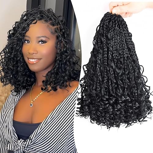 Miniatura 2 de Extensiones de cabello sintético de trenzas de ganchillo Goddess de 10 pulgadas para mujeres negras, 8 paquetes, 3 unidades, con rizos y rizos (12