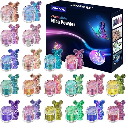 Polvo de mica camaleón de 20 colores, 0.18 onzas de resina de cambio de color para resina epoxi, pintura, fabricación de jabón, bombas de baño,