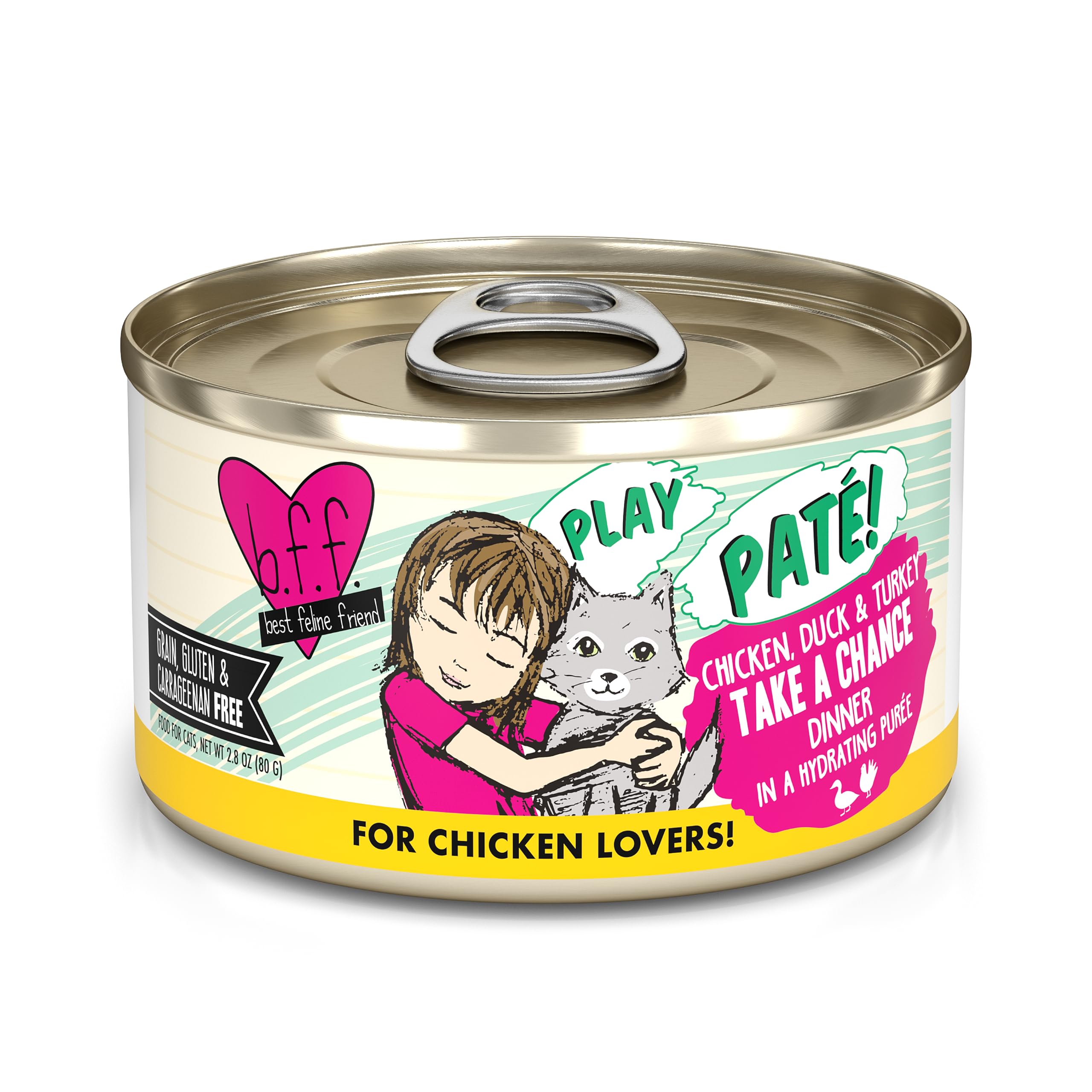 B.F.F. Play - Best Feline Friend Paté Lovers, Aw Yeah!, Chicken, Duck & Turkey Take a Chance with Chicken, Duck & Turkey, 2.8oz Can (Pack of 12)