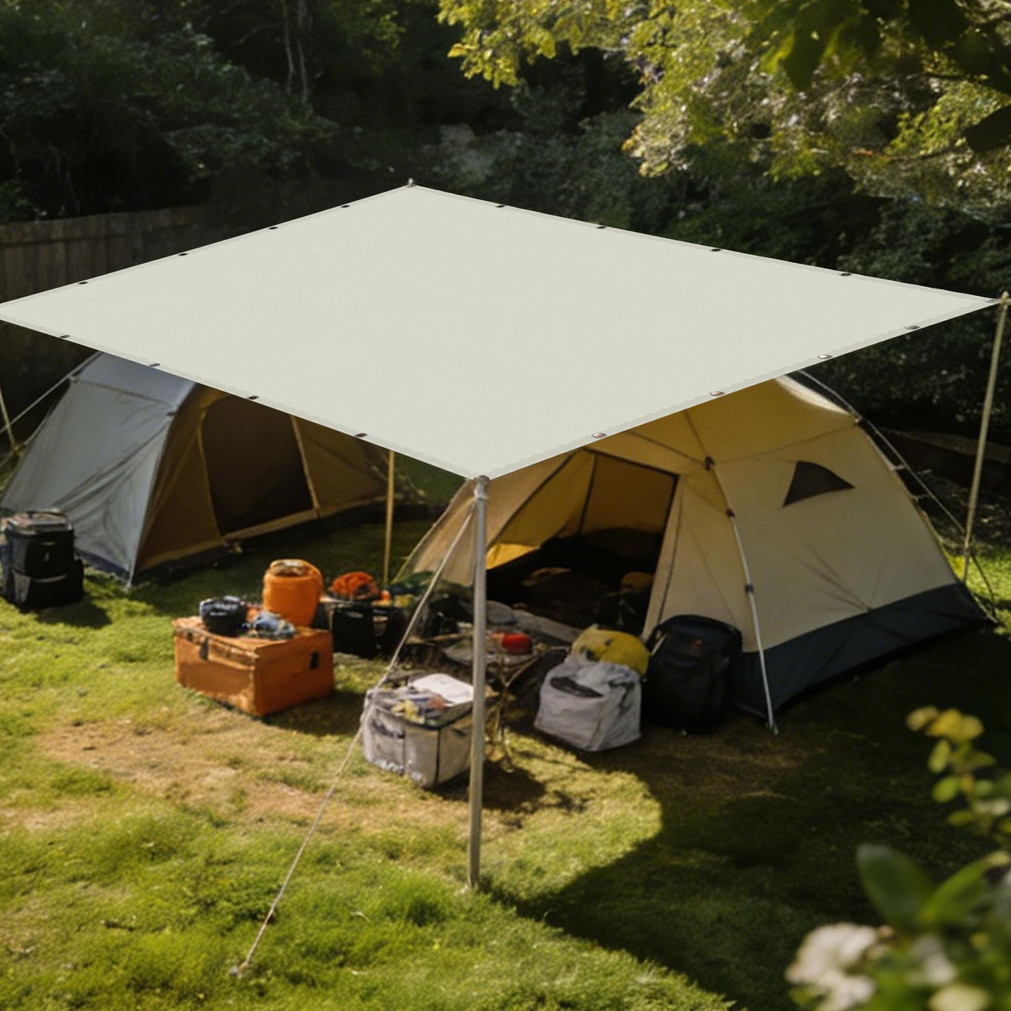 Voile d'ombrage extérieur carré blanc cassé 1.6 x 1.8 m avec cordons