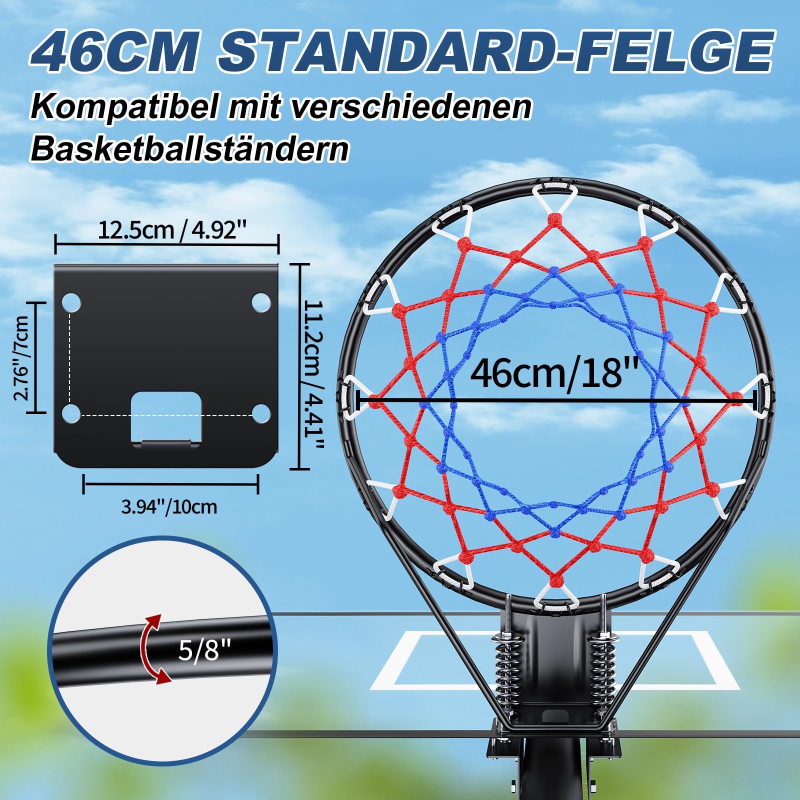 Arijam Massiver Basketballkorb Ø46 cm Ersatz Wand montiert Outdoor-Basketballkorb Heavy Duty Stahl Doppelter Feder-Rahmen Allwetter-Netz