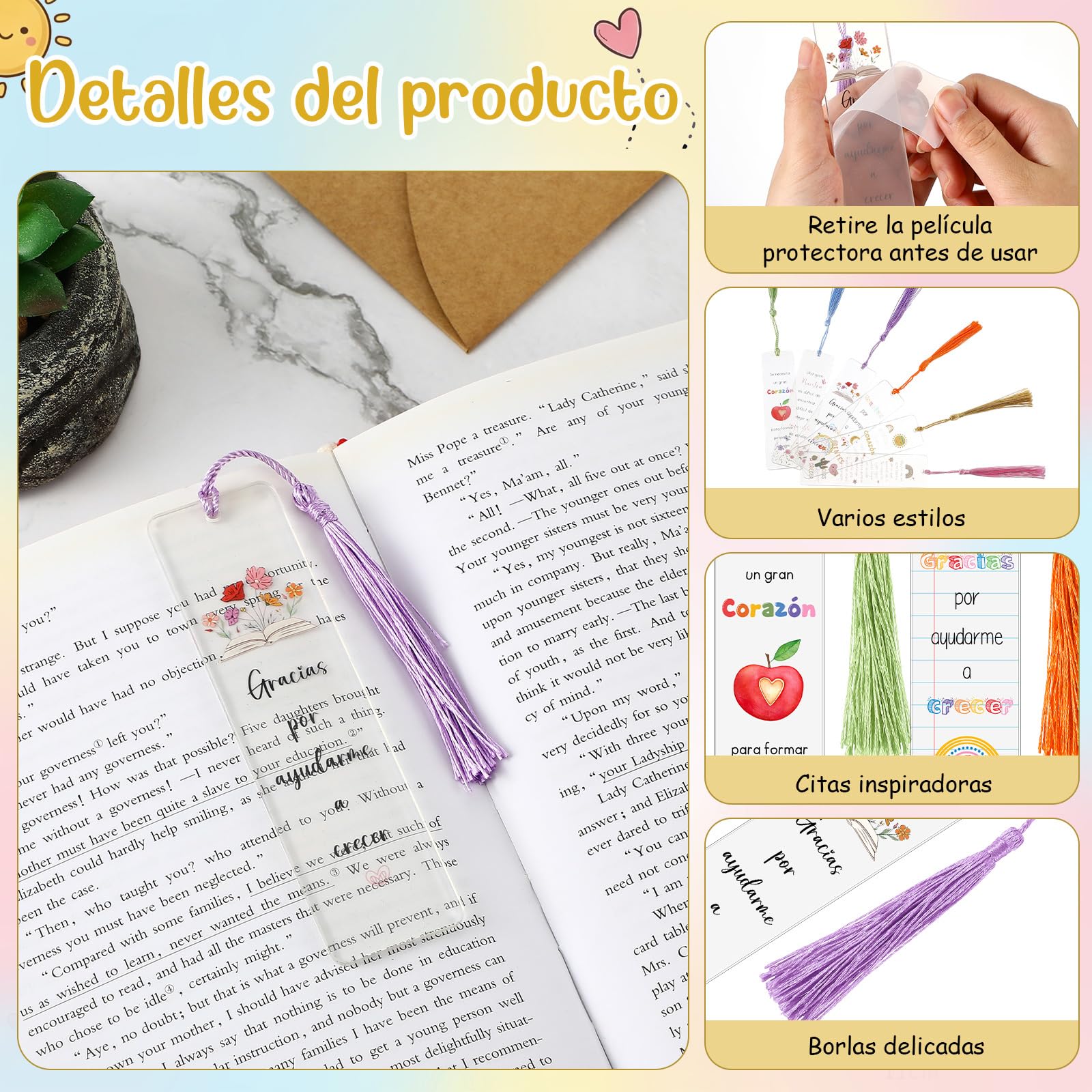 Tenare 6 Sets Regalos para Maestra Graduación Marcapáginas Profesor Tarjetas de Regalo Sobres Agradecimiento