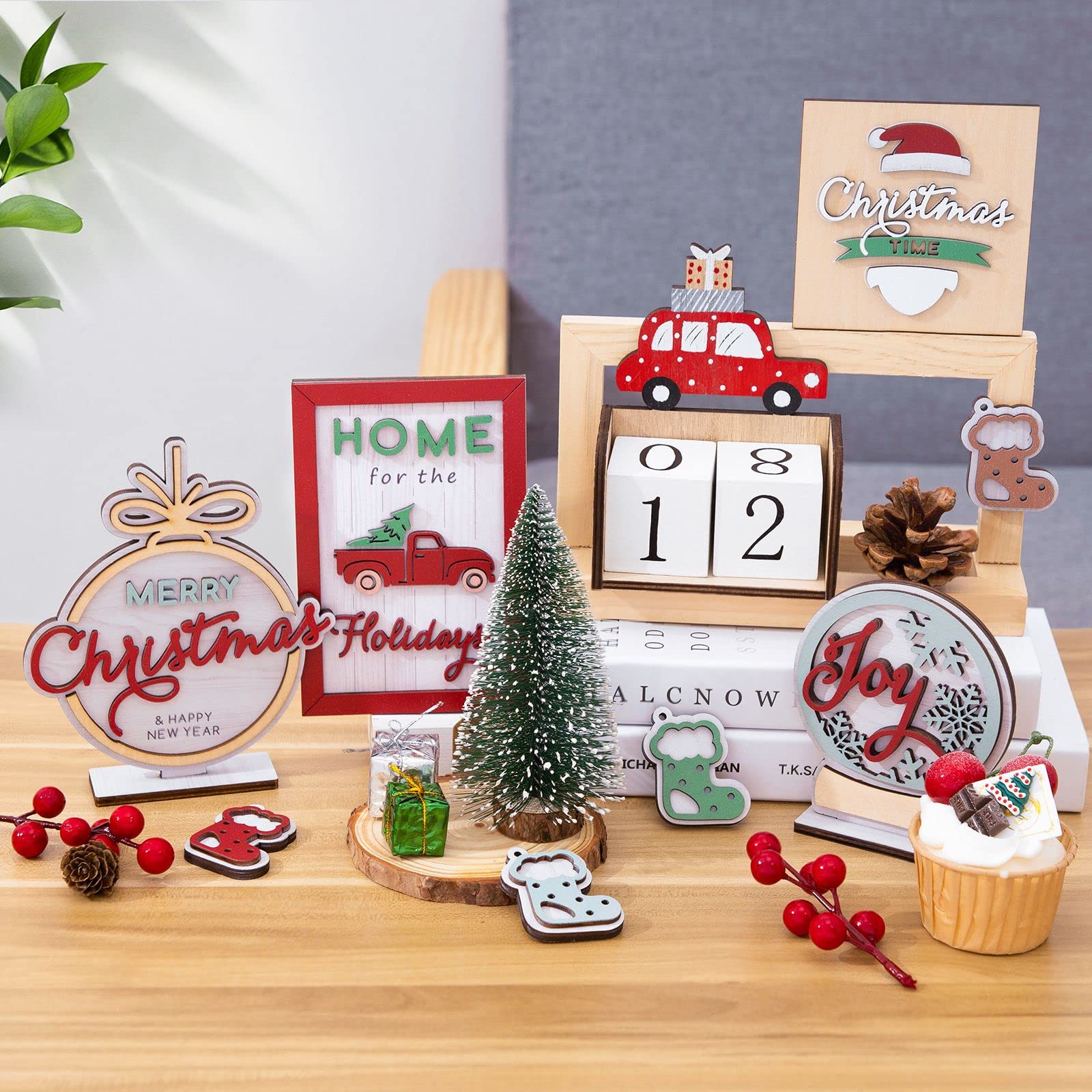 Weihnachts-Holzschild Mit Ständer – 10,2 X 10,2 Cm, Rustikale Bauernhaus-Deko | Christliche Weihnachtsdekoration Für Tisch & Regal