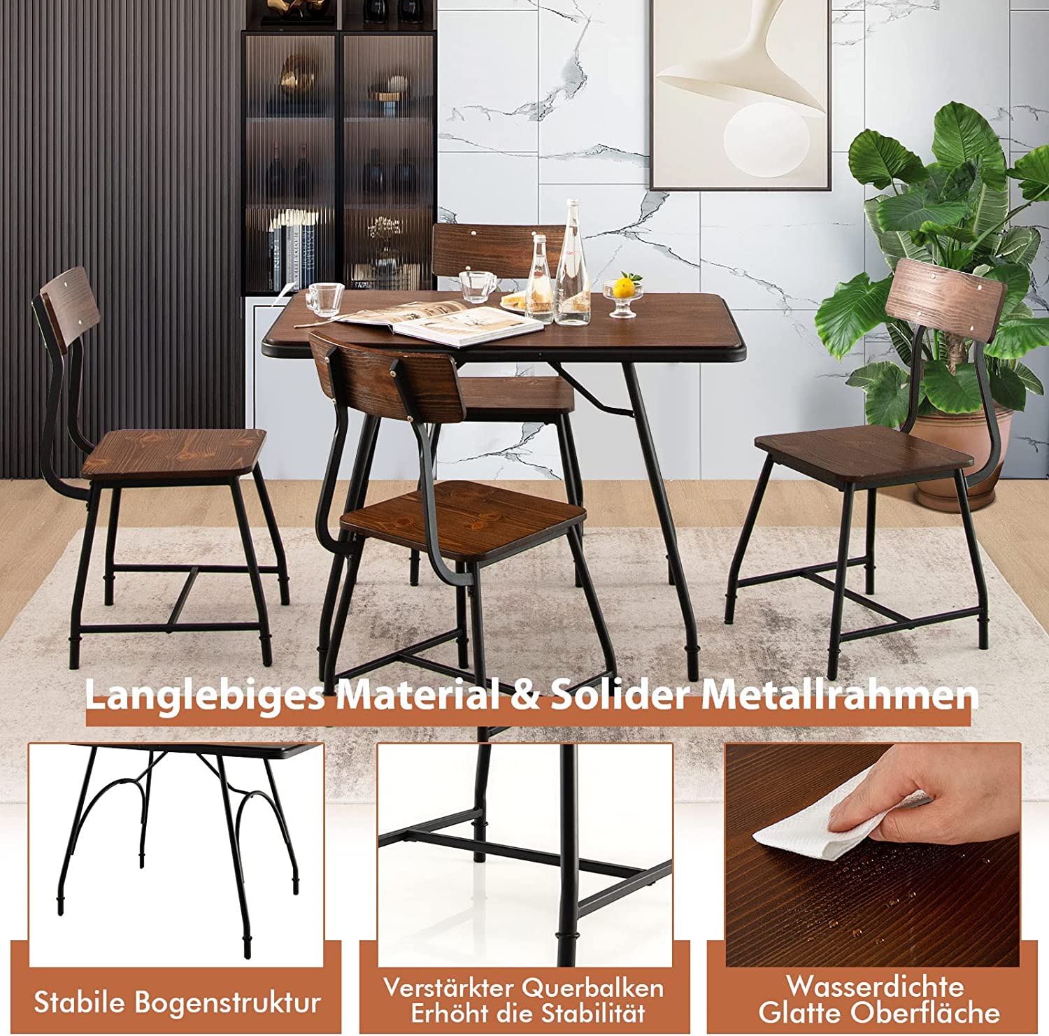 Idemon Eettafel met Opbergruimte, Ruimtebesparende Keukentafel, Drietraps Opbergruimte, Eettafel voor Keuken en Woonkamer, Marmeren Plaat, Wit