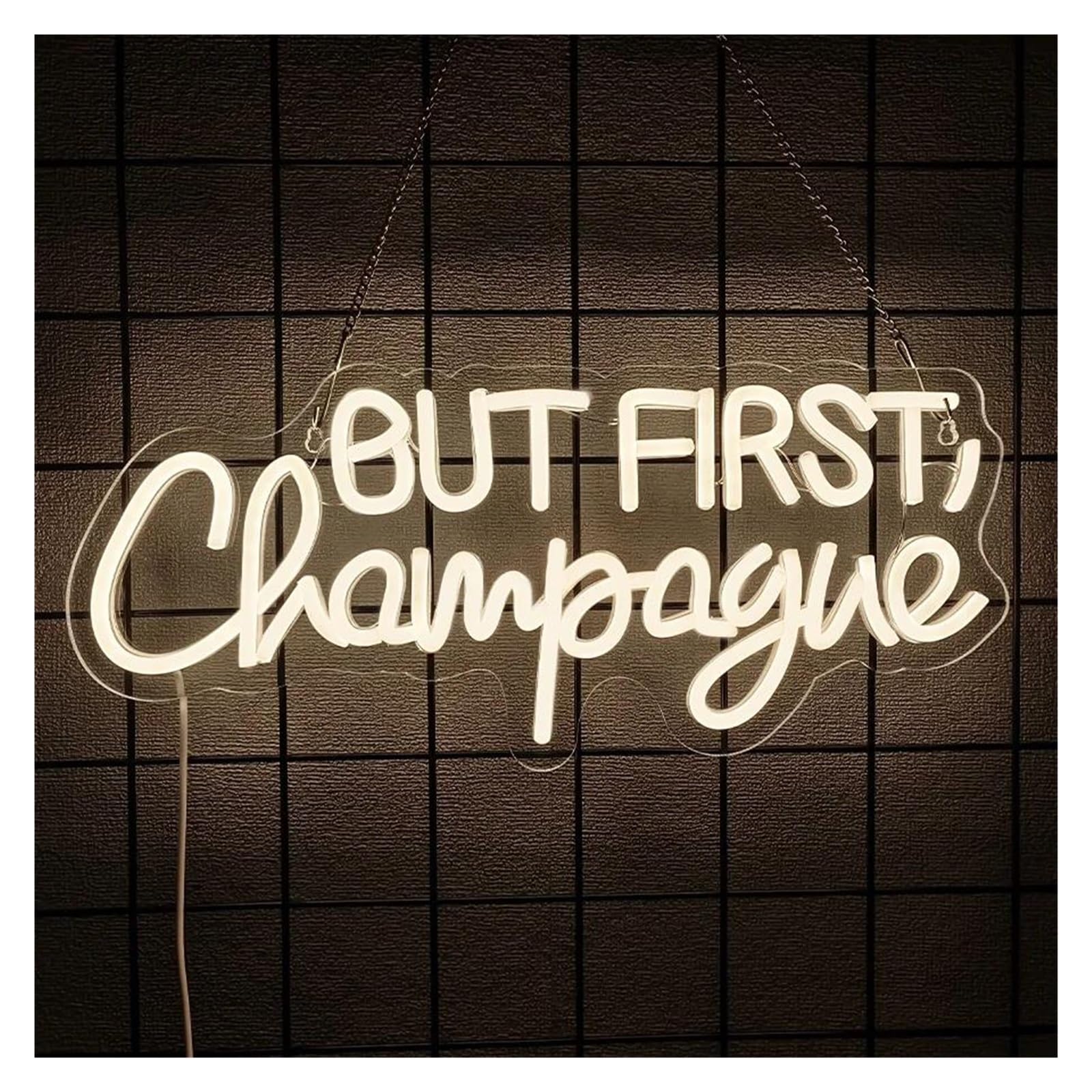 SHOUXI Sign Lamp But First... Champagne Neon Sign for Wall Decor Light for Bar Kitchen Wedding Party Graduation Also Bar Cheers