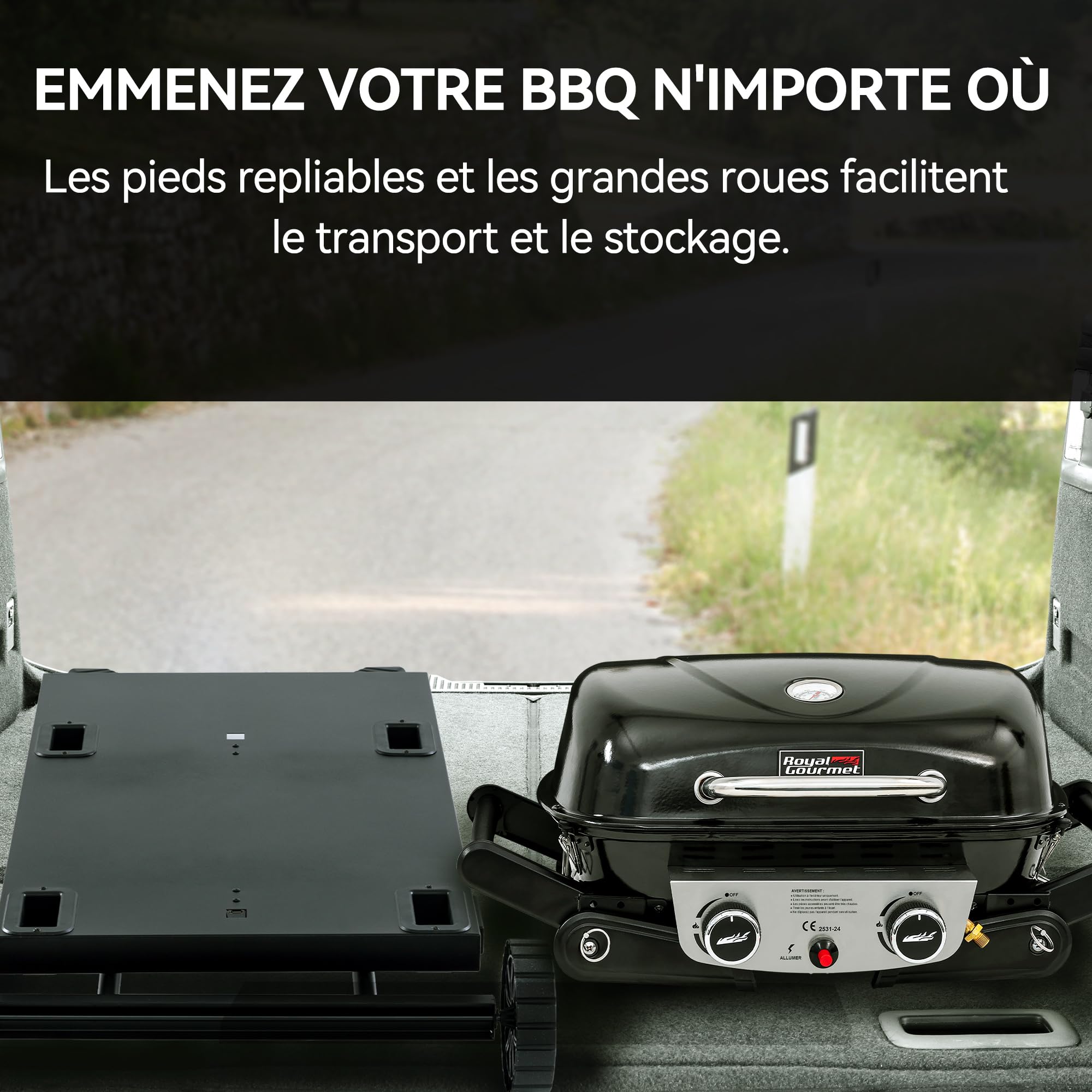 Royal Gourmet GT2201C-E Chariot Pliant pour Barbecue Portable, Desserte pour Plancha Pliable avec 2 Crochets pour Série GT2005-F, Adapté pour Le Camping, Dessus de Table 79 x 46,8 cm