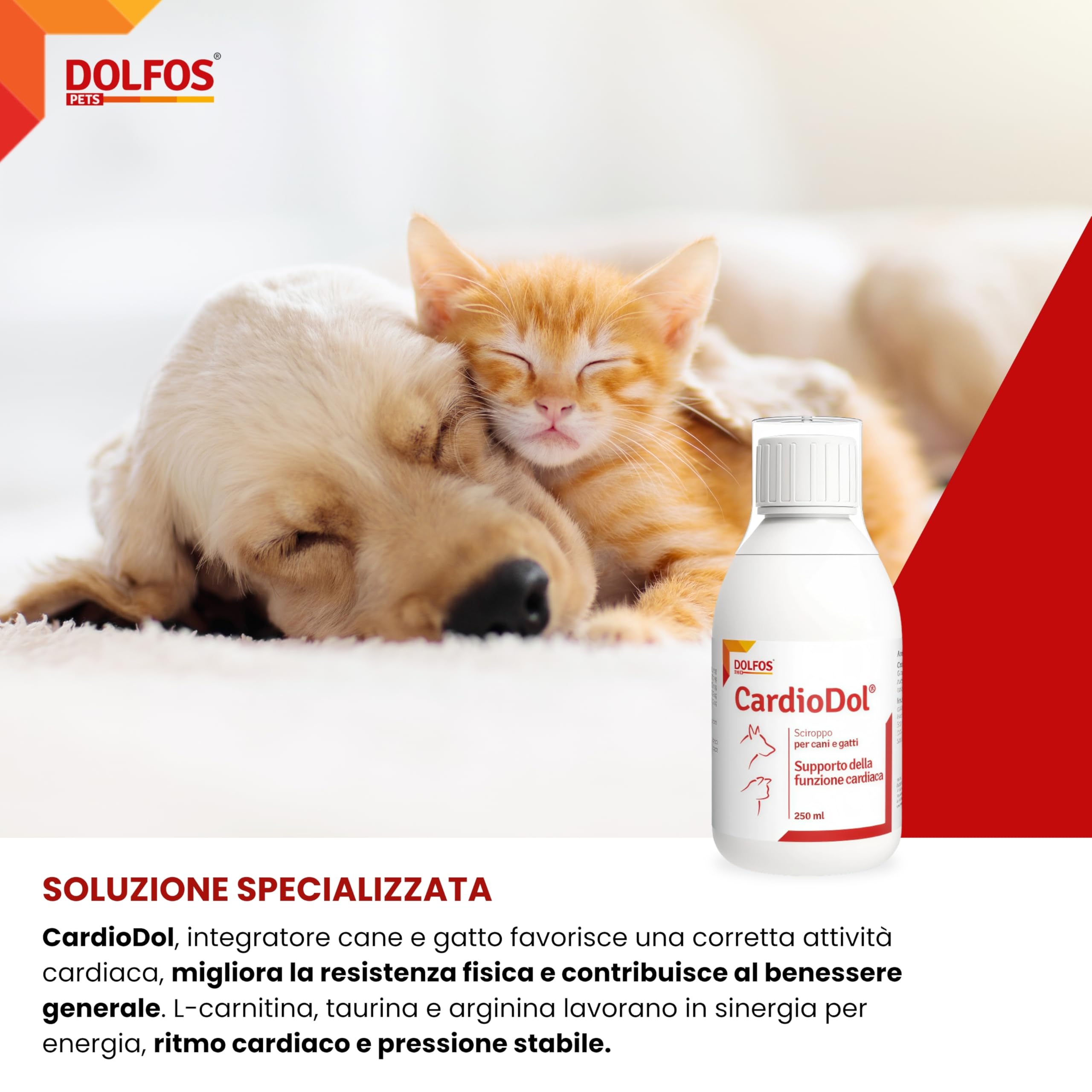 DOLFOS PETS CardioDol 250ml - Integratore Supporto Funzione Cardiaca in Cani e Gatti - Alimento Complementare Cuore, Favorisce la Salute del Muscolo Cardiaco - Facile Somministrazione