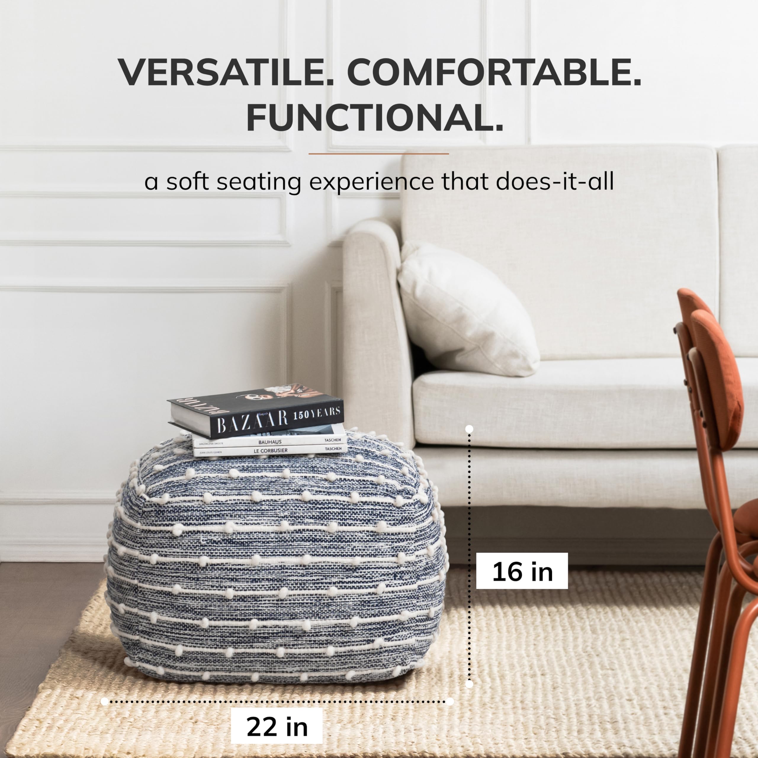 Anji Mountain 100% Handmade & Handcrafted Comfortable Home Décor Pouf Ottoman Footrest for Living Room, Bedroom, Nursery, Kidsroom, Patio Furniture - (22