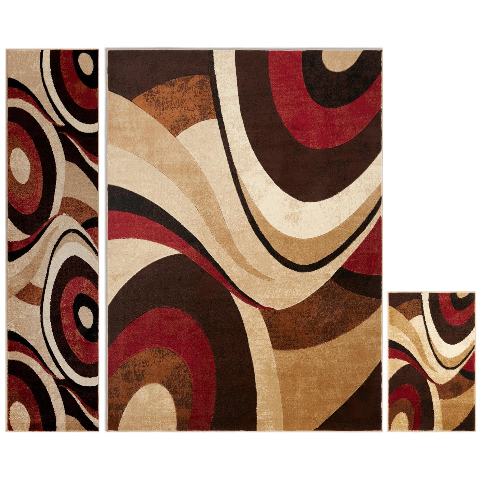 Home Dynamix HD5382 Tribeca Collection 3-Piece Area Rug Set, Brown/Red