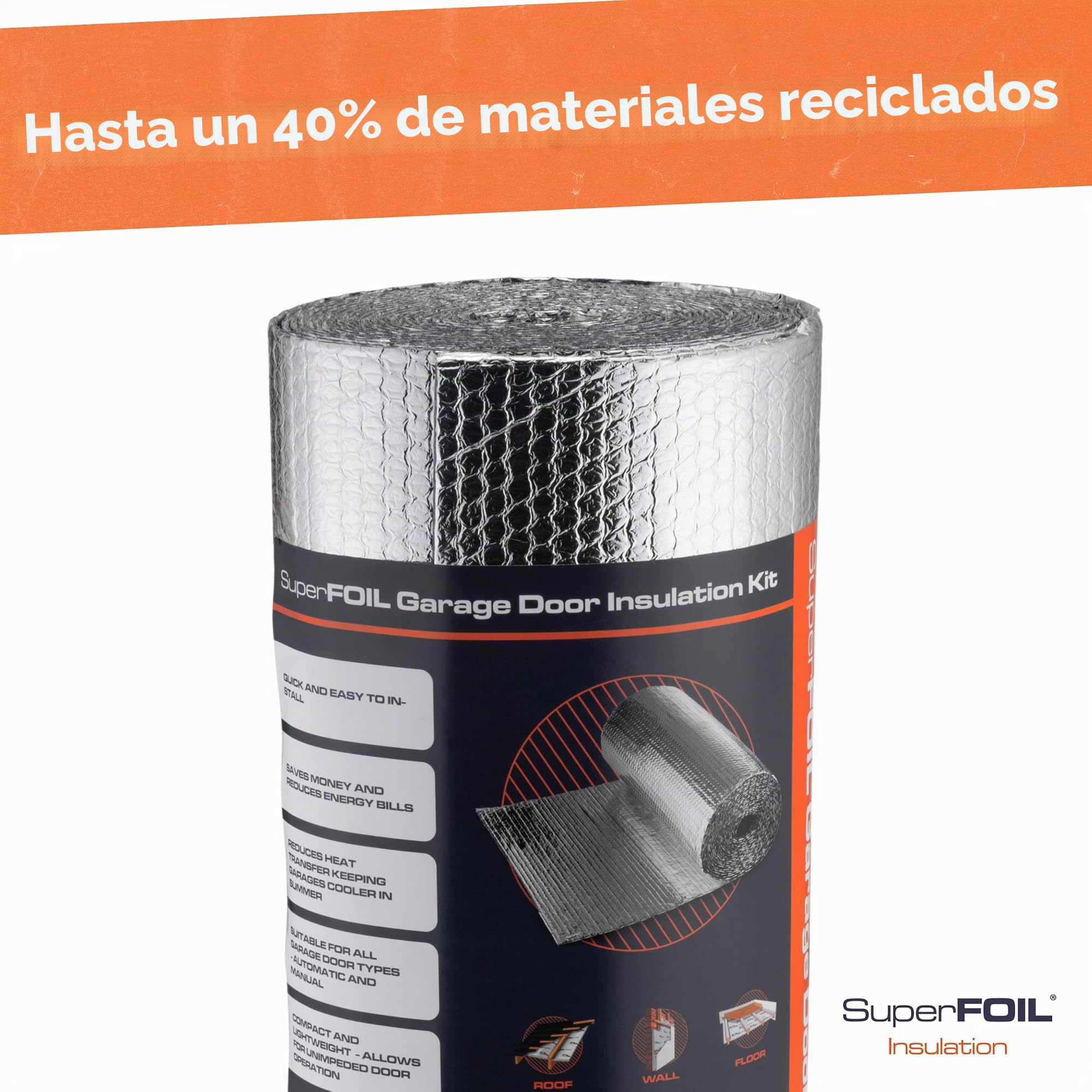 SuperFOIL Kit de Aislamiento para Puertas de Garaje - Solución Hazlo-Tú-Mismo para Ahorrar Energía - Aislamiento Térmico Duradero 3-en-1 con Barrera Reflectante y Barrera de Vapor