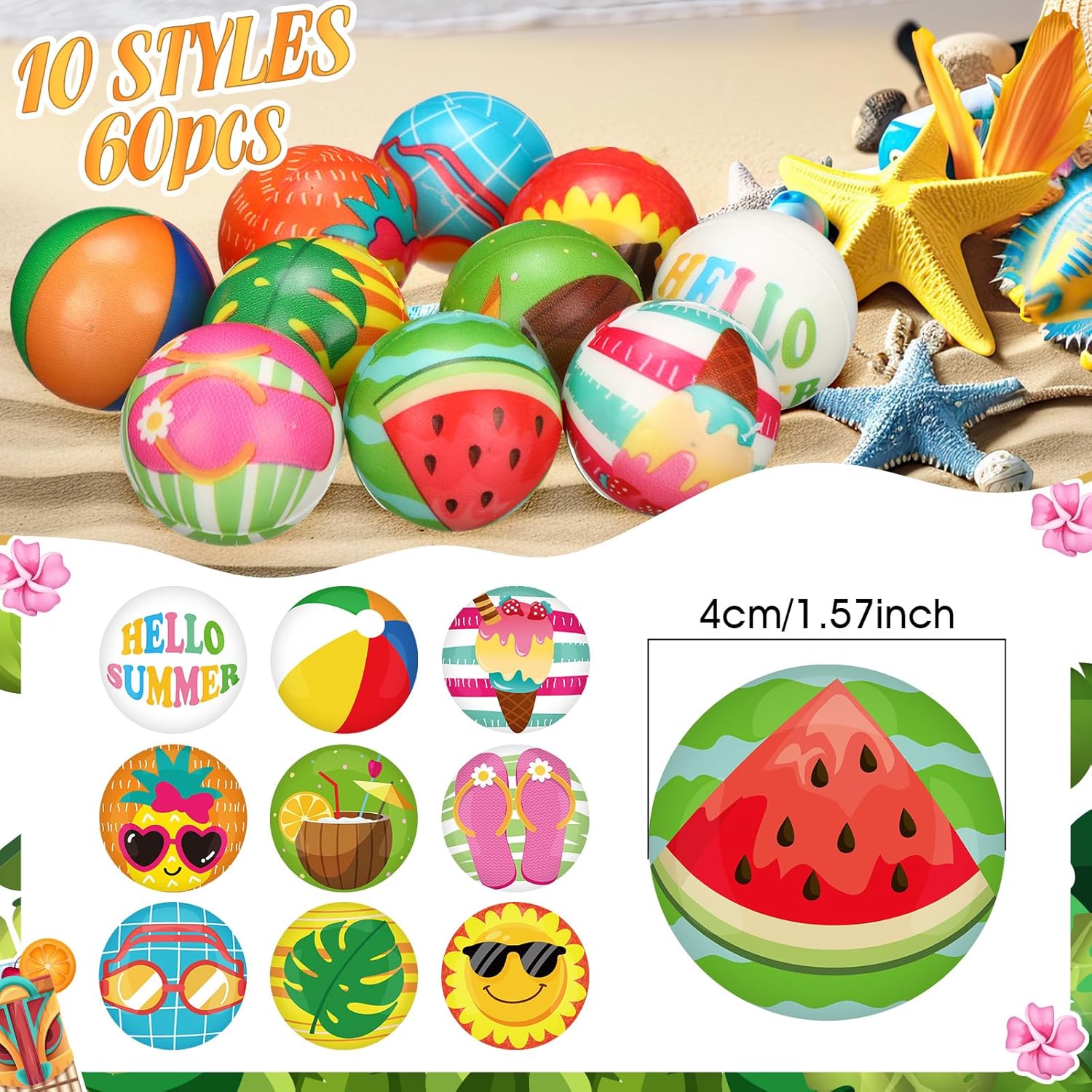 Liliful 100 Pcs Summer Stress Balls Hawaiian Beach Foam Squeeze Stress Ball Swimming Pool Sensory Fidget Beach Party Supplies