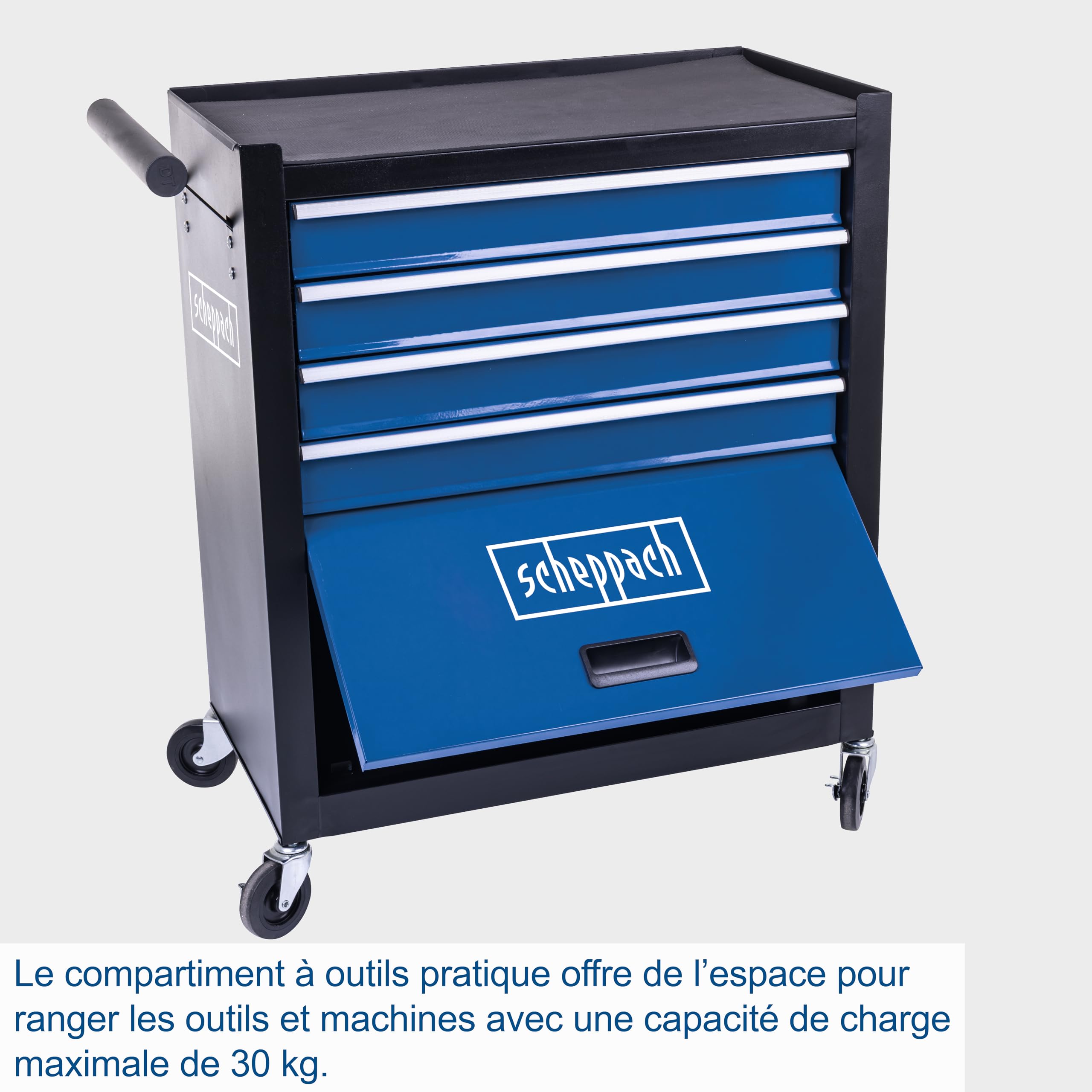 Scheppach Servante d'atelier TW1300 – Chariot d’Atelier - Charge Max 120 kg | 4 tiroirs - 1 Compartiment à Outils - 4 Roues Facilement