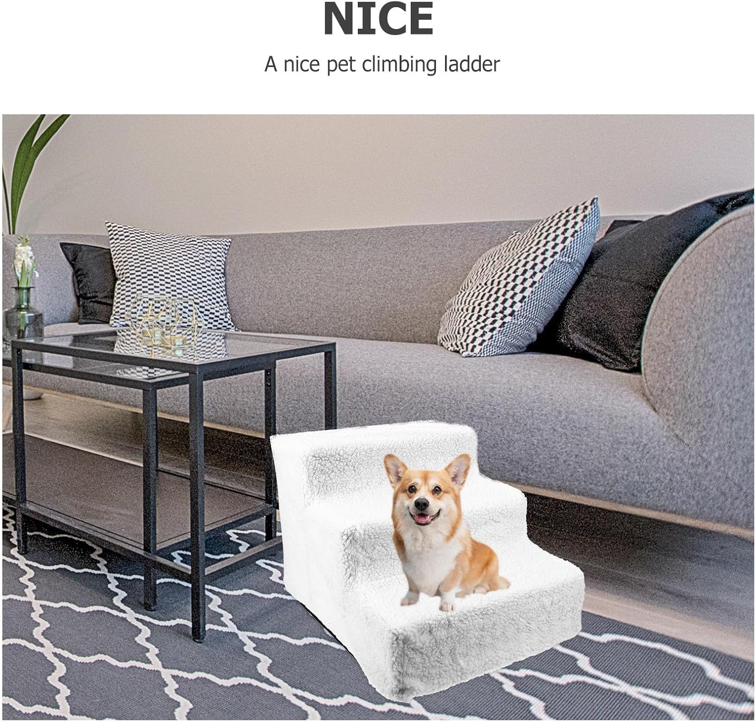 Cabilock Pet Steps and Dog Ladder Non-Slip Safety Stairs with Removable Cover White Modular Design Indoor Puppy Bed Stairs for Small Dogs and Cats