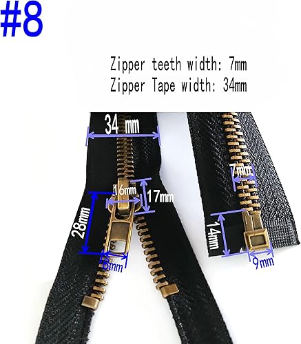 Miniatura 3 de Leekayer #8 Cremalleras de latón antiguo de 24 pulgadas para chaquetas, abrigos de costura, manualidades, chaqueta separadora, cremallera de metal