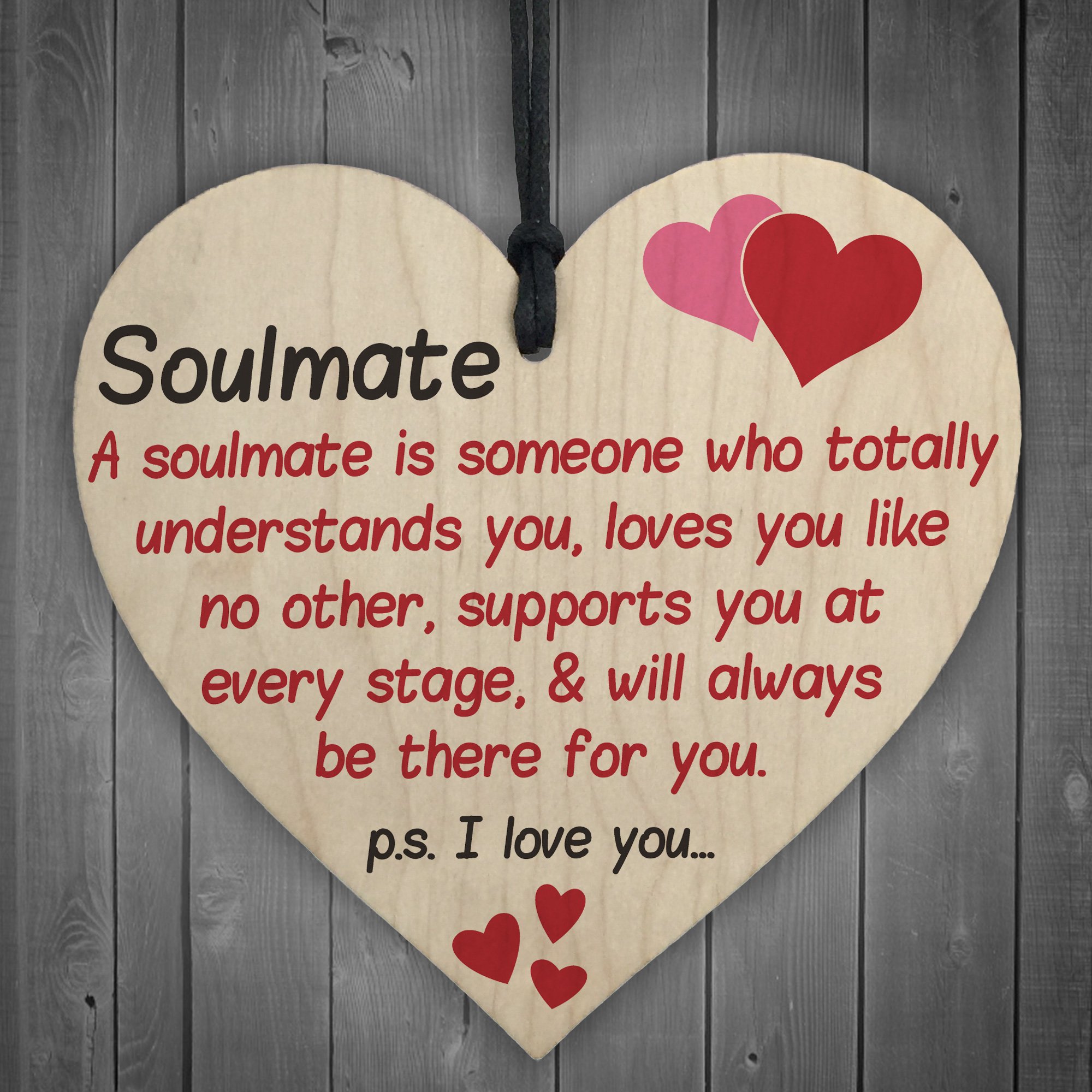 Red Ocean Soulmate I Love You Hanging Wooden Heart Valentines Day Gift Husband Wife Sign