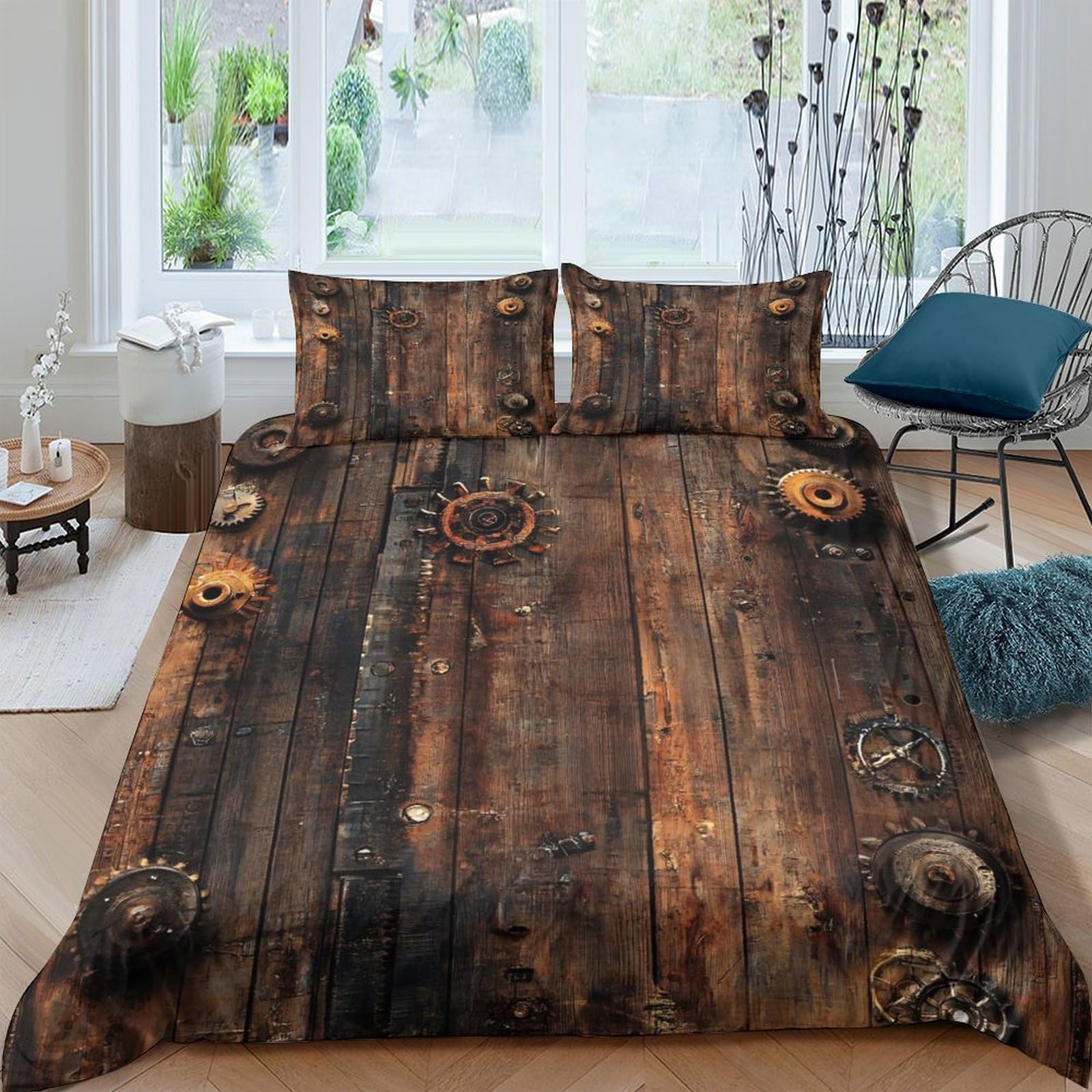 Ctjqhvkz Style-10 3D Printed Rustic Wood Fitted Sheet Microfiber Soft Brown Timber Bed Sheet For Bedroom Decor Mattress Cover Single（135X200cm）