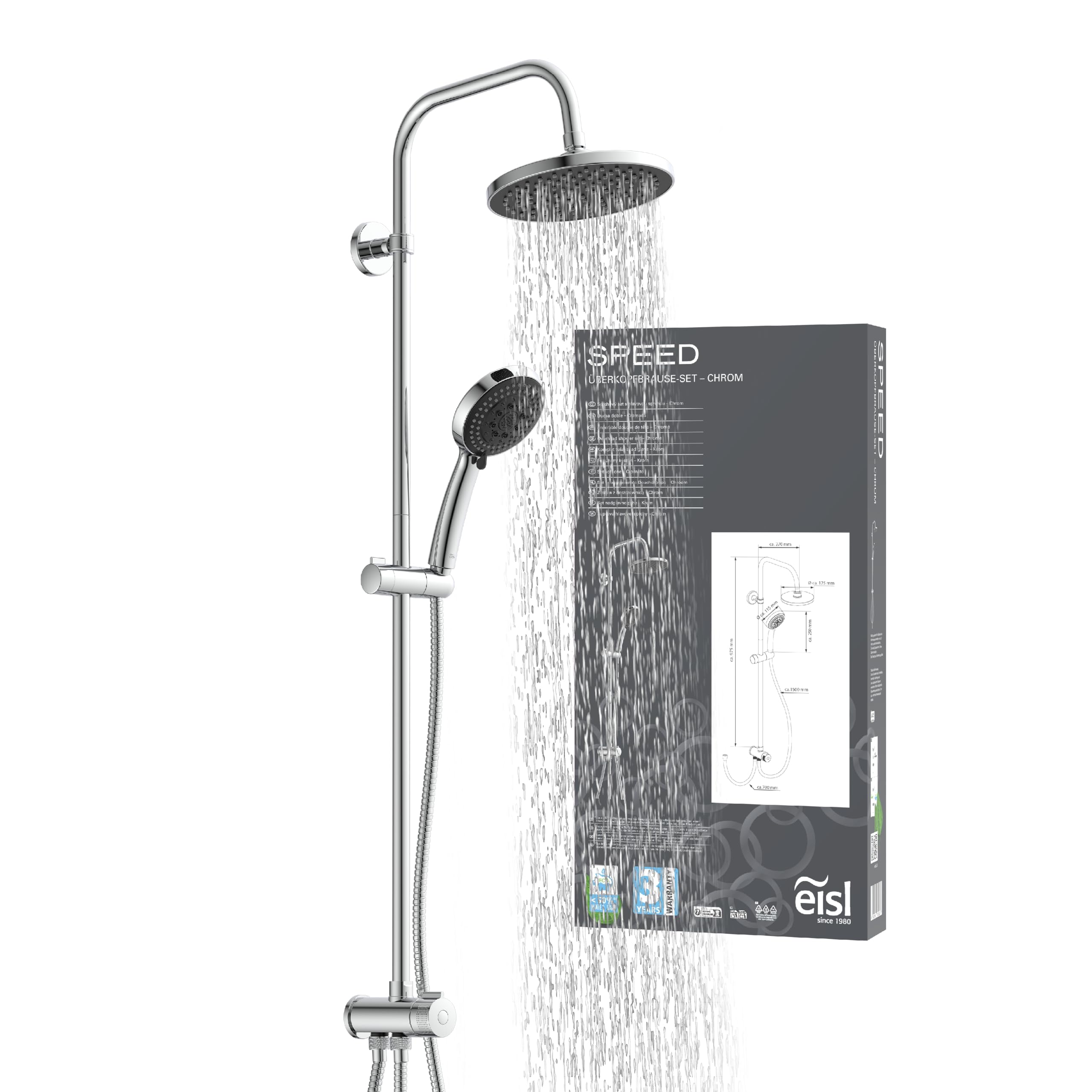 EISL Speed - Juego de ducha sin grifería, sistema de ducha sin grifo con alcachofa grande, juego de ducha para reequipamiento, ducha de mano con 8 funciones, kit de montaje completo y material de