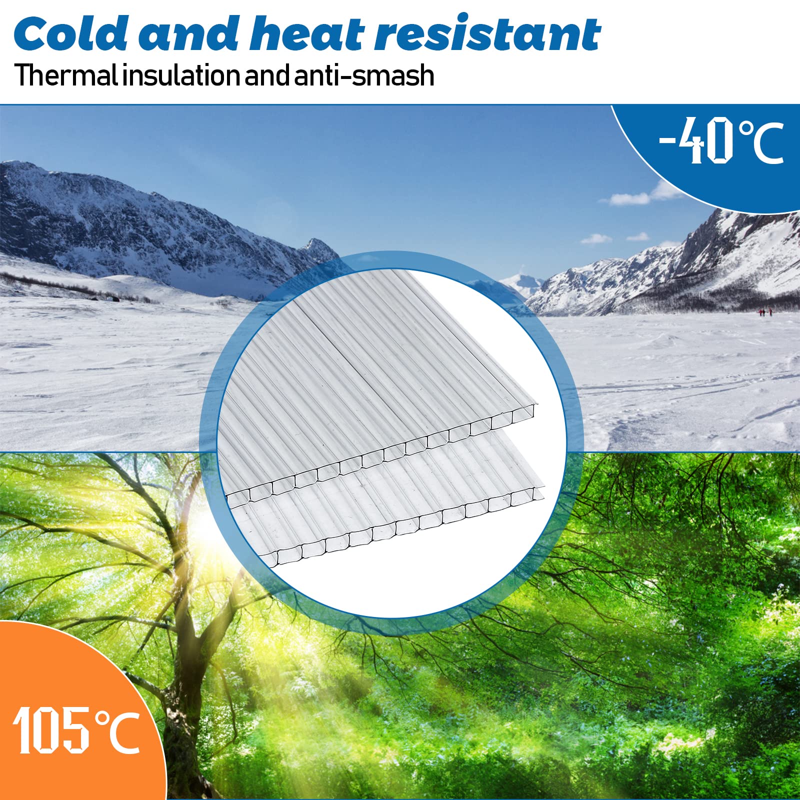 Herrselsam 14x Polycarbonate alvéolaire 60.5 x 121cm Double paroi 10,25 m² | 4mm Polycarbonate Plaque de Serre résistant aux UV pour Serre, Jardin
