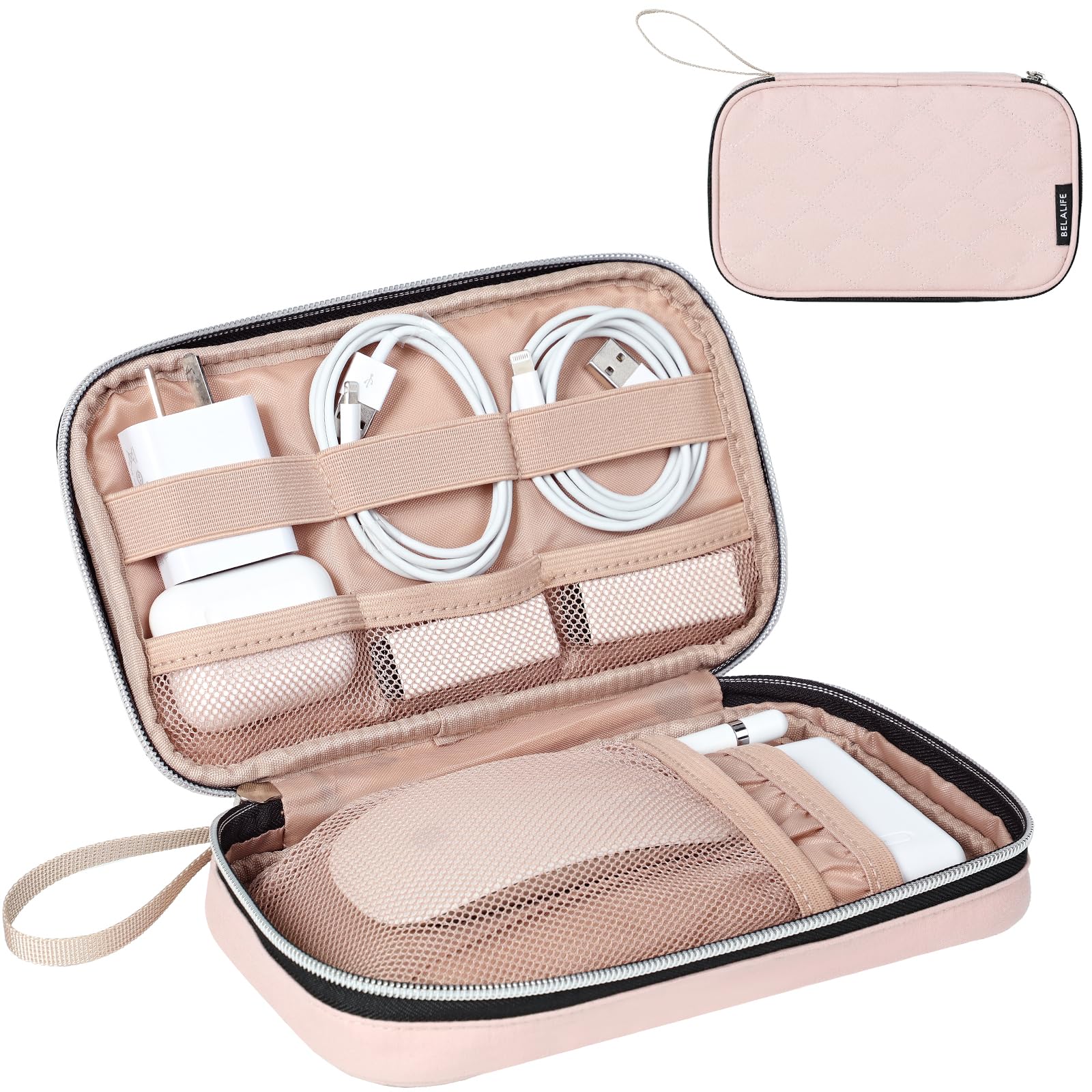 BELALIFE Electronics Organizer Travel Case, Cord Organizer for Daily Travel, Cable Pouch for Cord, Charger, Phone, Earphone, Hard Drive, USB, SD Card and Electronic Accessories, Pink