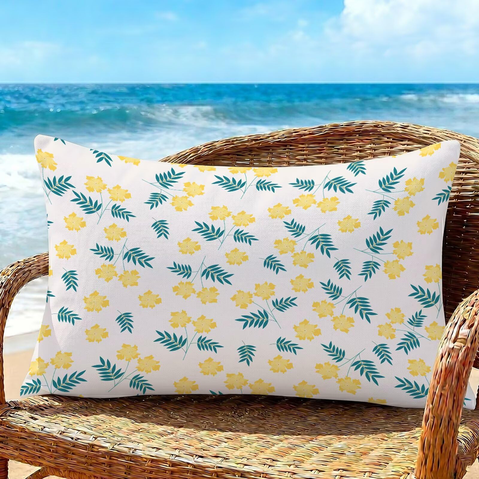 Coussin extérieur imperméable 50x90 cm pour salon de jardin et canapé d'été décoratif jaune