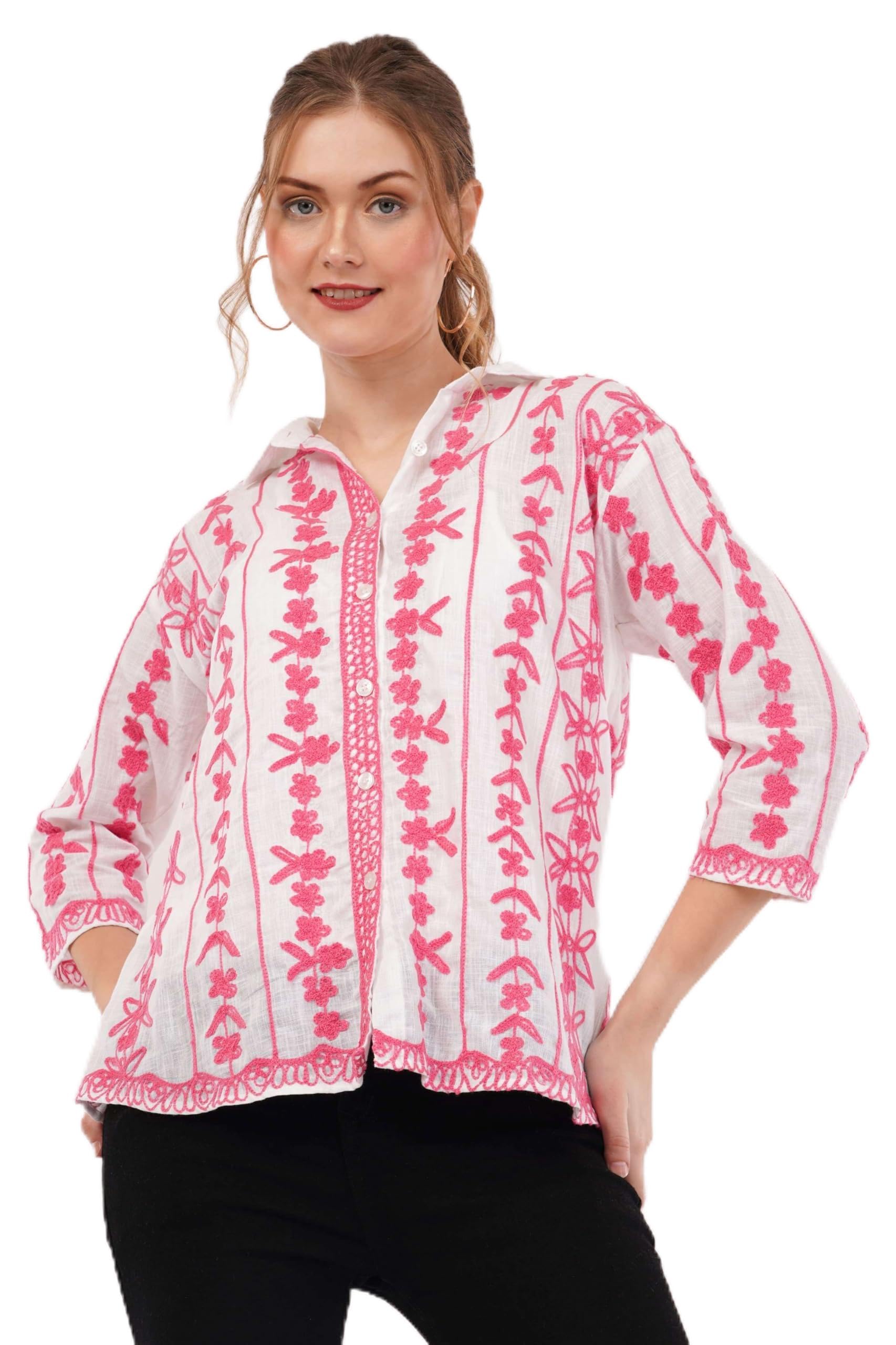 HIGH BUY Cotton Embroidered Shirt for Women – Stylish Floral Button Down Shirt – Soft & Breathable Fabric-picture-41