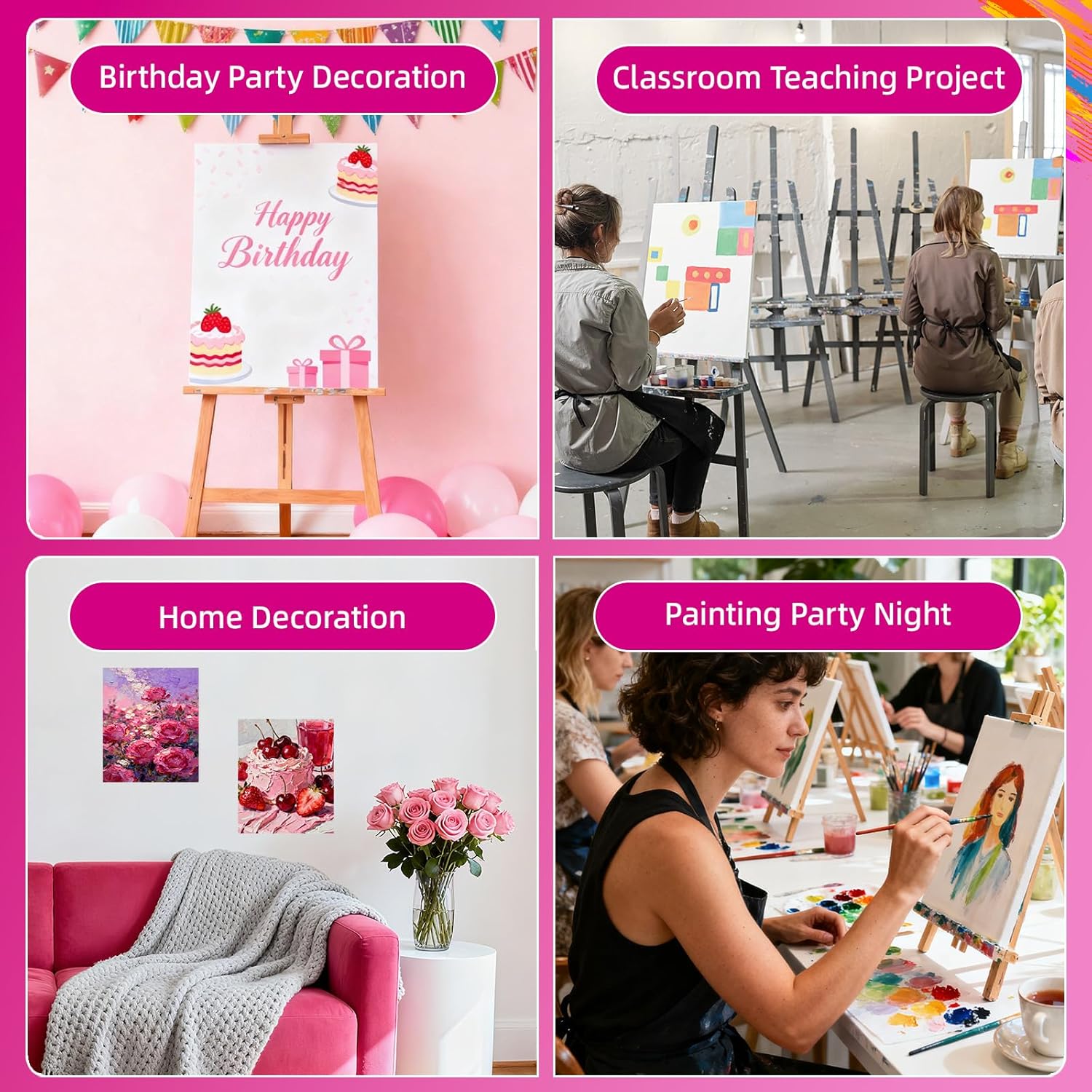 18 Pack Stretched Canvas Set for Painting Party with 8x10, 11x14, 14x18, 6 of Each, 100% Cotton Acid-Free Painting Canvas, 5/8" Profile 12oz Primed Art Canvas for Acrylic,Oil Paints - Image 8