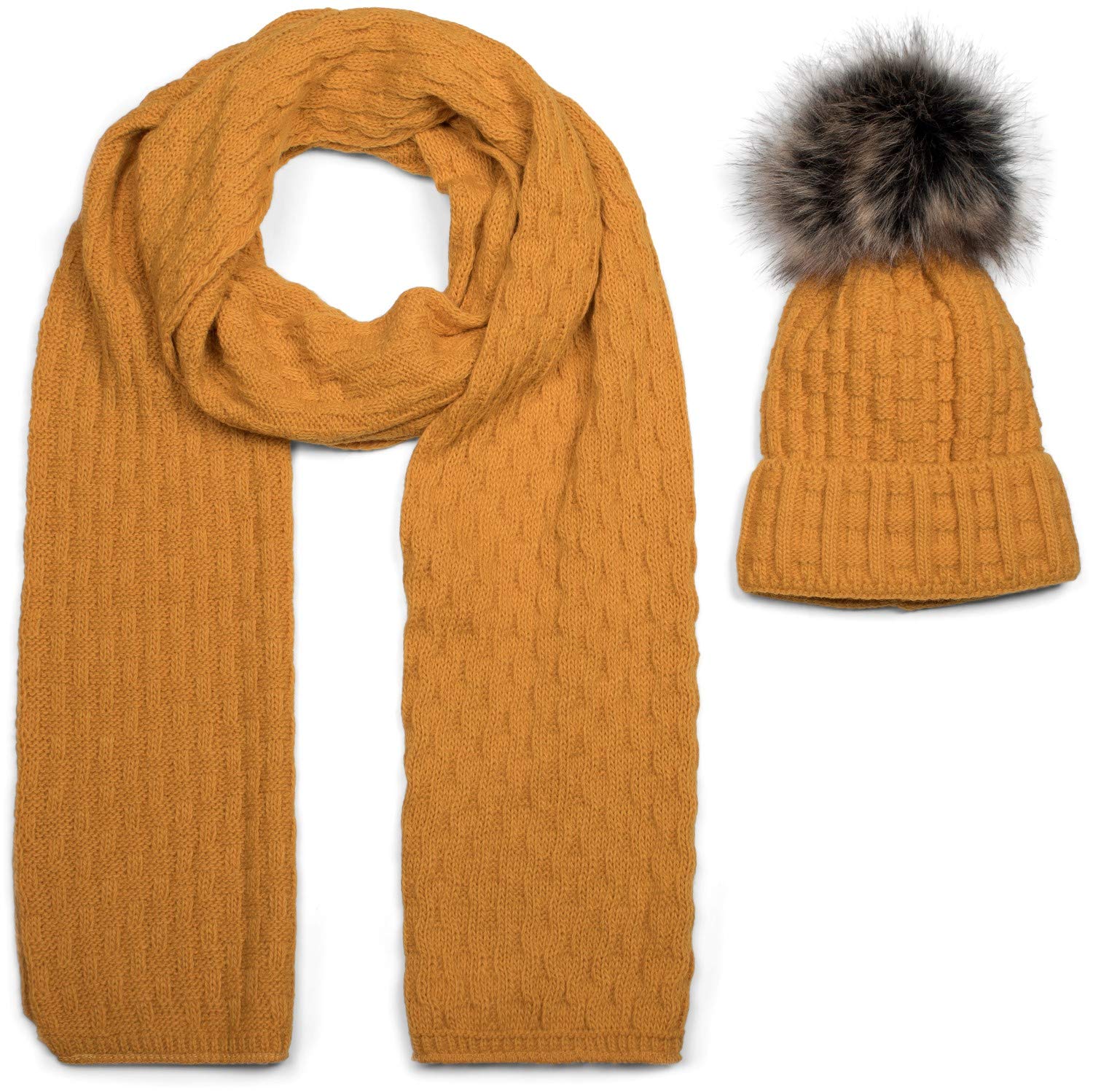 styleBREAKER Unisex Strick-Set Schal Bommelmütze Winter