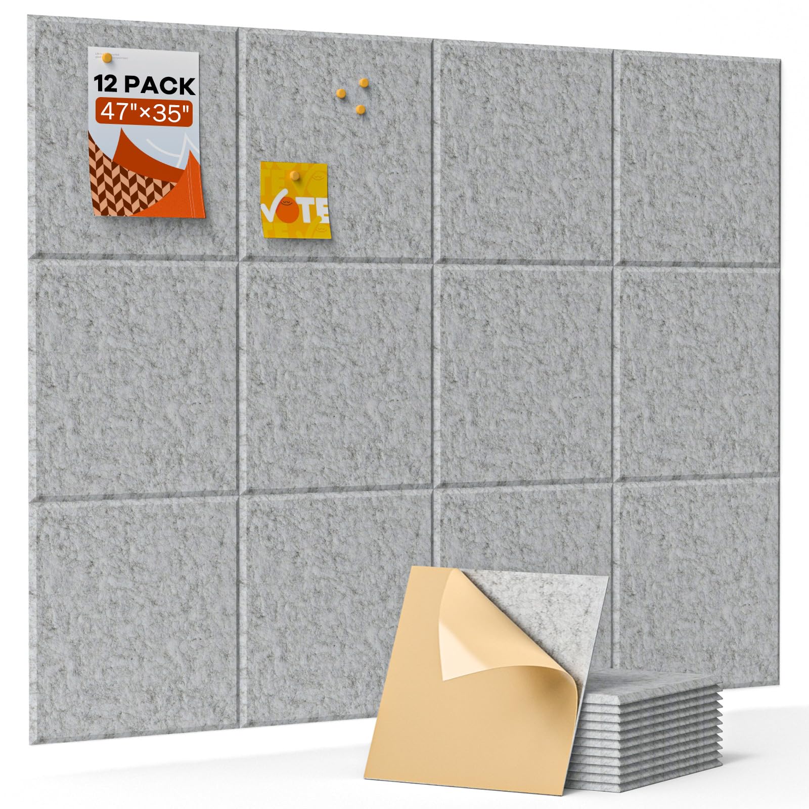 Soundsbay Sound Proofing Panels, 12 Pack Square Acoustic Wall Panels Self-Adhesive, High Density Sound Absorbing Panels for Wall, Recording Studios, Home, Office 30x30x0.9cm