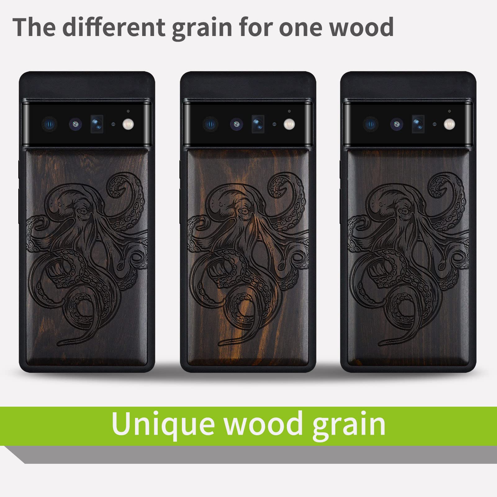 Carveit Custodia In Legno Naturale Per Google Pixel 6 Pro - Copertina Noce Con Farfalle Incise - TPU Morbido