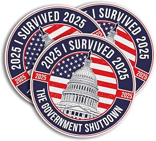Funny Political 2025 I Survived The Government Shutdown Design Trending Quote Decal Stickers for Water Bottles, Notebooks, Laptop, Mug, Phones, Car