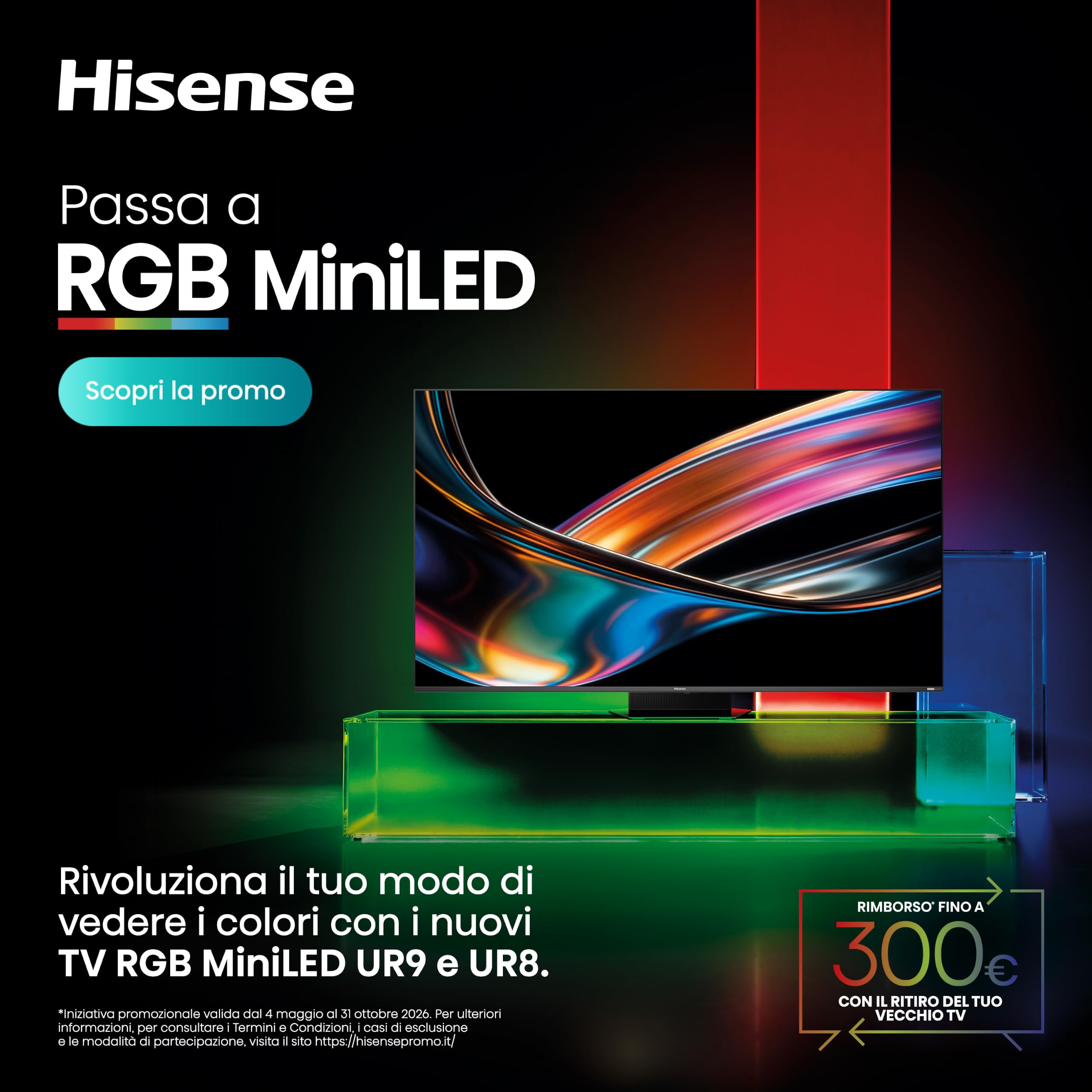Hisense Smart TV RGB MiniLED 180Hz 75" 4K 75UR9S | Schermo Anti-Riflesso, Dolby Atmos 4.1.2 By Devialet, Dolby Vision IQ, IMAX, VIDAA OS, USB-C,Wifi 6, BT, Airplay2, 2026 Model