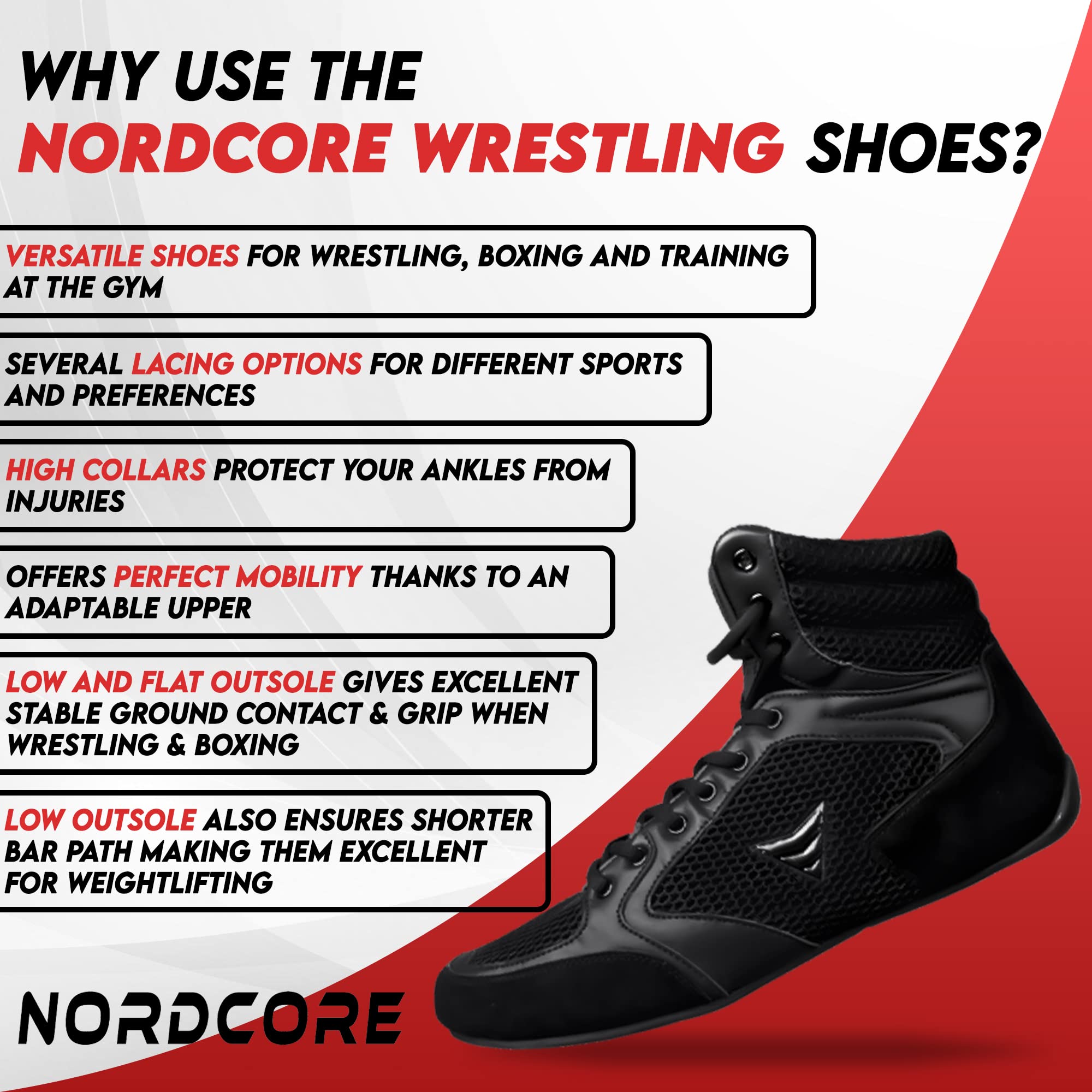 Nordcore Zapatillas de Boxeo de Lucha Zapatos de Lucha Deportivos Ligeros - Alta tracción Zapatillas de Boxeo Hombre y Mujeres
