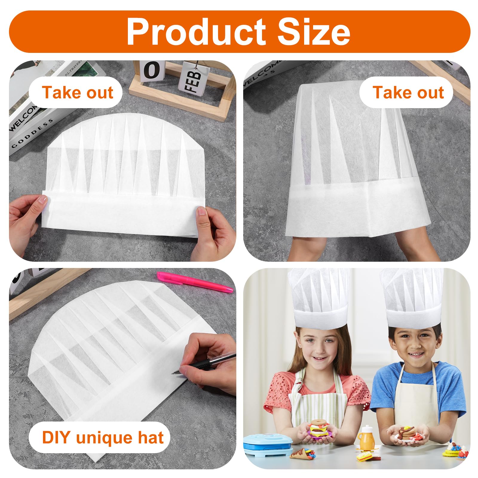 Yolev 20pcs Kids Chef Hat Disposable Paper Chef Hats for Kids Adjustable Childrens White Chefs Hat For Hibachi Parties Baking Cooking Activity Pizza Party Girls Boys - Image 4