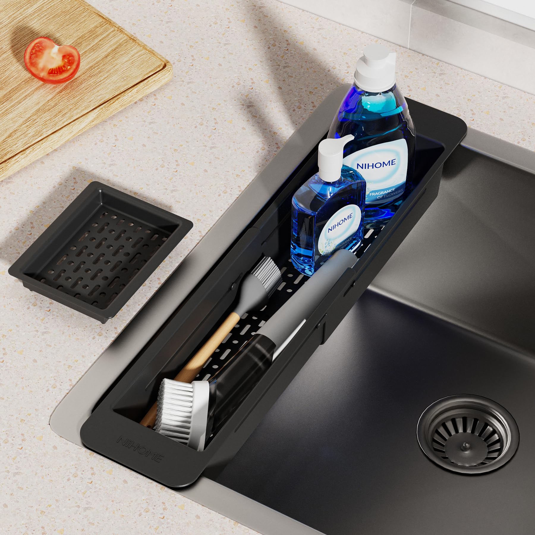 NiHome Organizer estensibile da cucina per lavello (nero)
