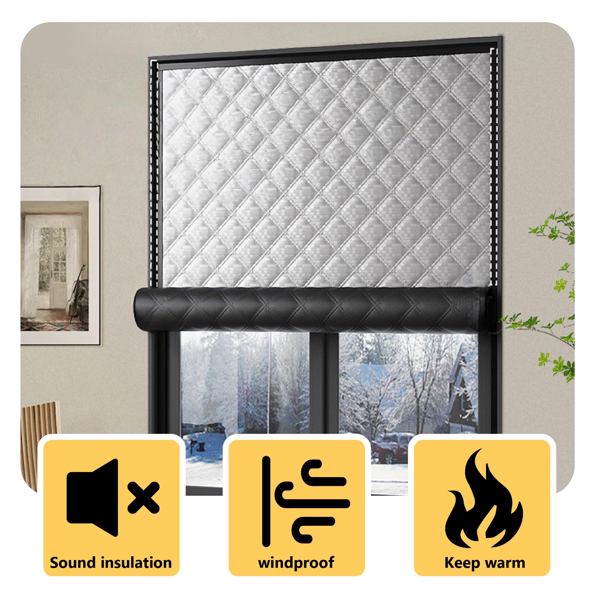 Aislante Termico Ventanas Protege 101 x 185 cm Protección contra Corrientes de Aire y Humedad Kit Aislamiento Ventana Reutilizable para Apartamento, Plata