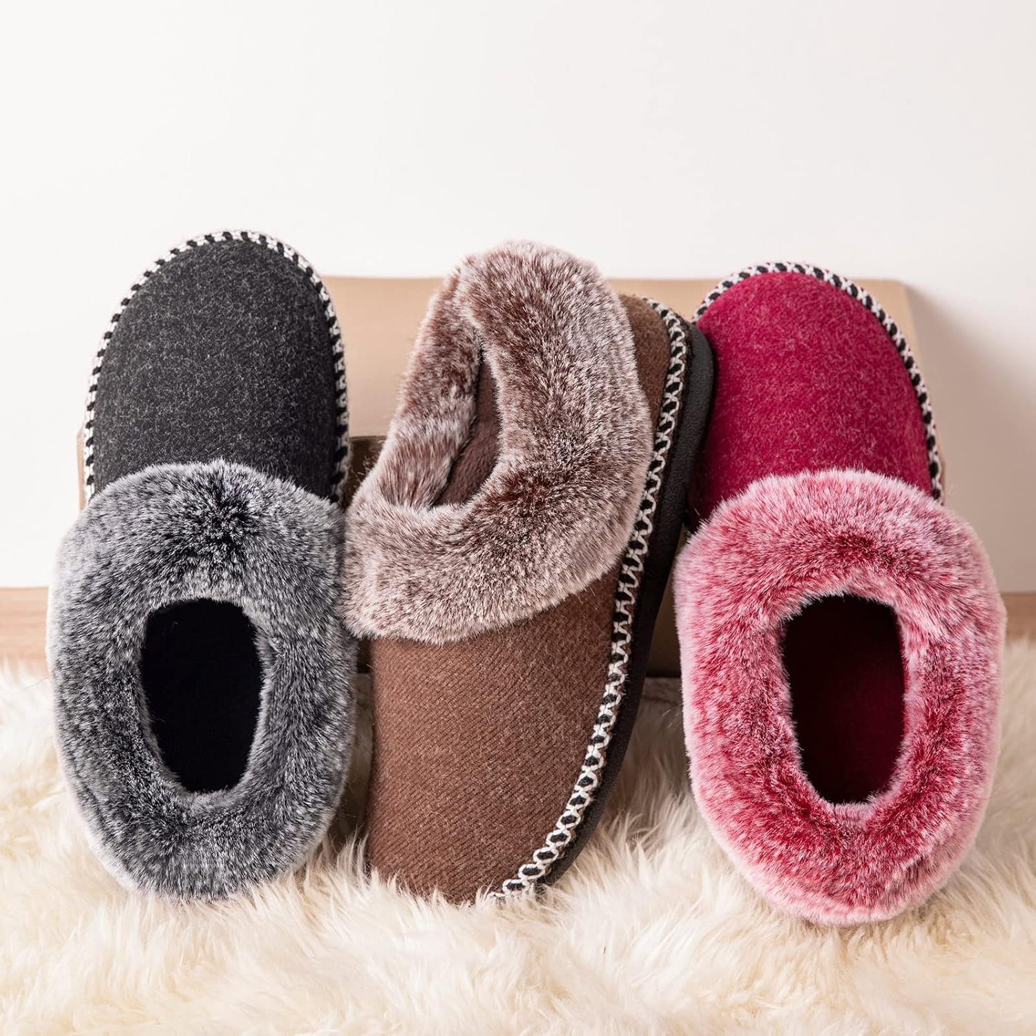 EverFoams Women's Fluffy Memory Foam Slippers with Faux Fur Collar : Amazon.ca: Clothing, Shoes