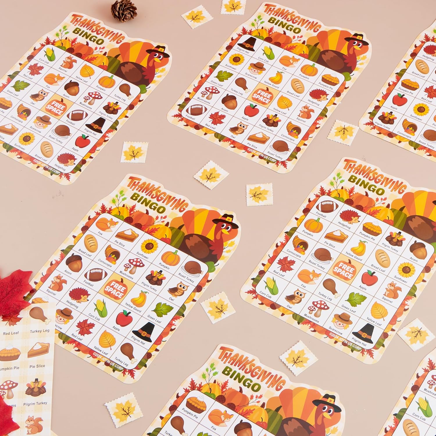JOYIN 30 PCS Thanksgiving Bingo Game Cards for Kids Family Activities, Party Card Games, School Classroom Games, Turkey Party Favors Supplies, Crafts, Stickers & Fall Crafts