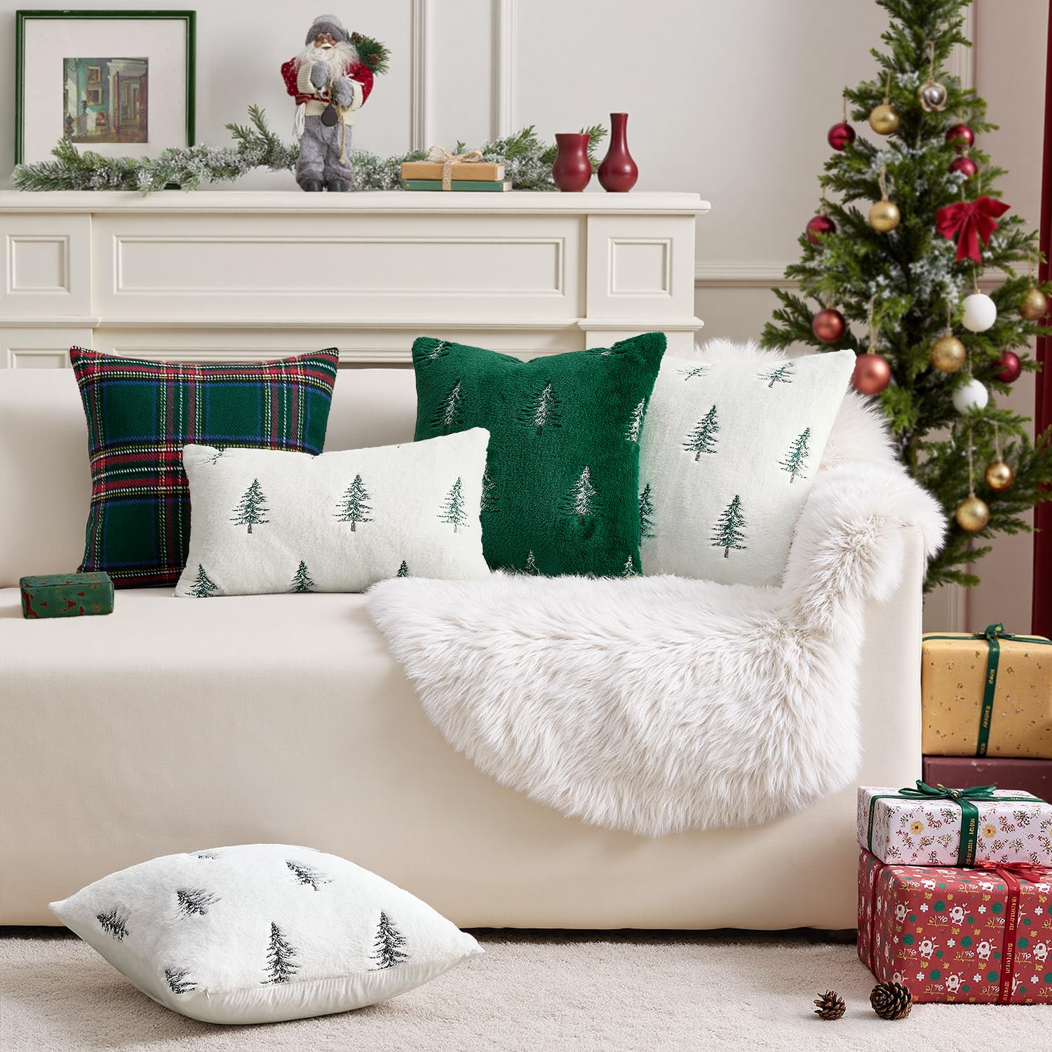 well dressed home christmas pillows Amazon.com: MIULEE Lumbar Faux Fur Pillow Covers 12x20 Inch White Green Ideal for seasonal decor