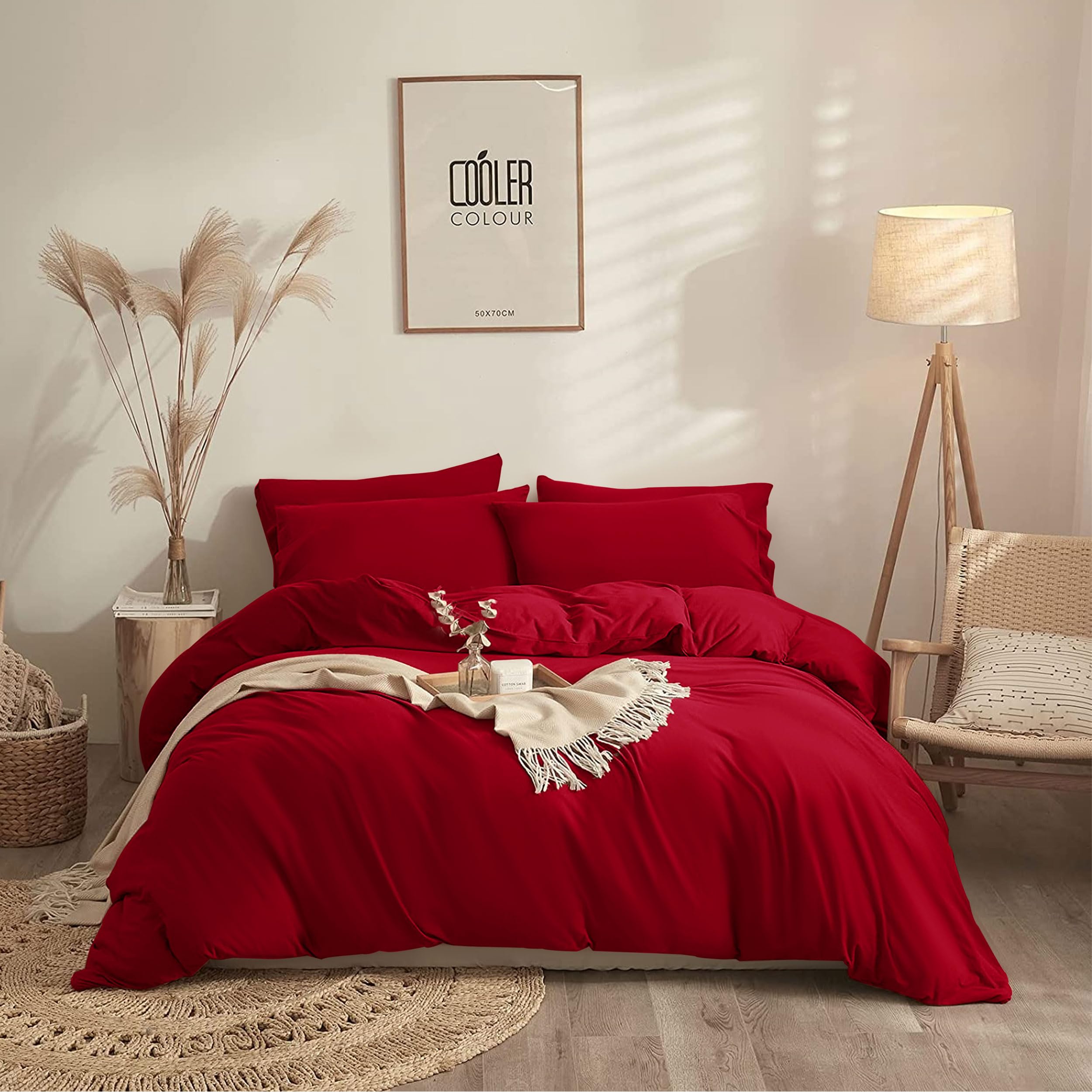 Yorkshire Bedding Duvet Cover Sets Soft Breathable Brushed Microfibre Plain Double Duvet Cover with Pillow cases Button Closure Quilt Cover Bed Set Burgundy - Image 2