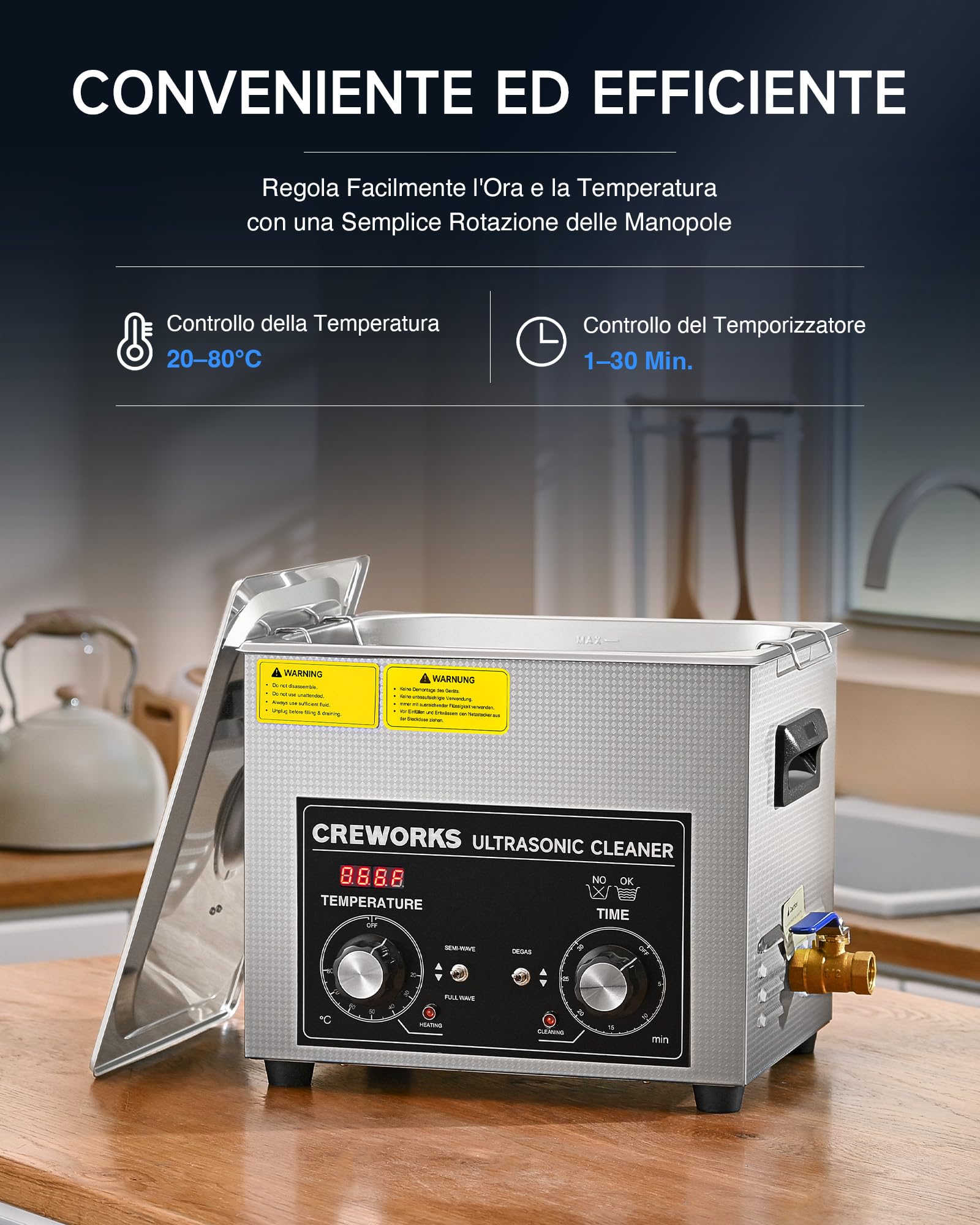 CREWORKS 10L Pulitore Ultrasuoni con 300W Riscaldatore e Timer 240W Vasca Ultrasuoni in Acciaio Inossidabile con Modalità Degas e Delicata Lavatrice Ultrasuoni per Laboratorio Utensili e Ricambi Auto