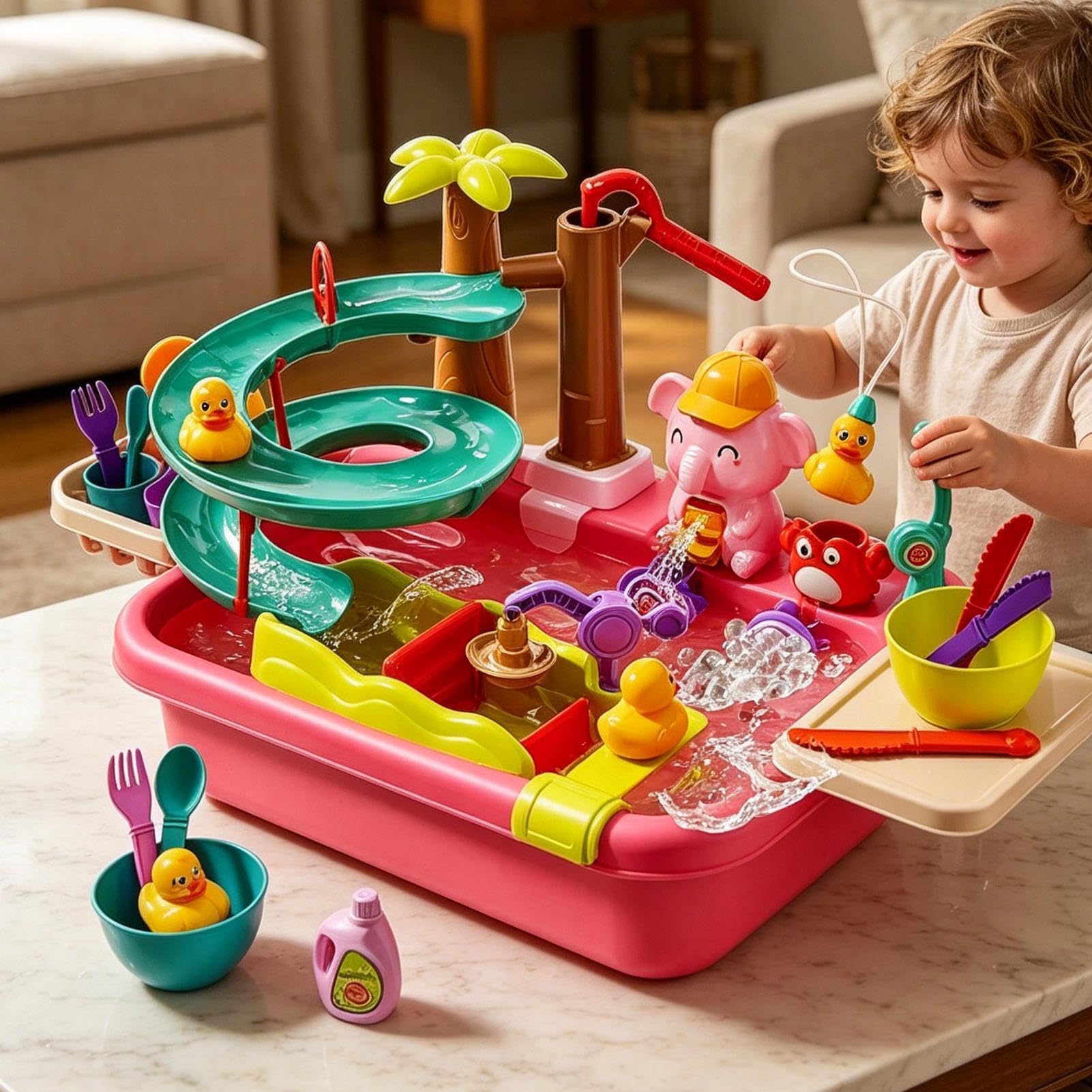 Spielwaschbecken Elektrisches sensorisches Spielzeug mit fließendem Wasser | Kinderwassertisch Für Angelaktivitäten im Innen- und Außenbereich, im Garten, auf dem Hof und für