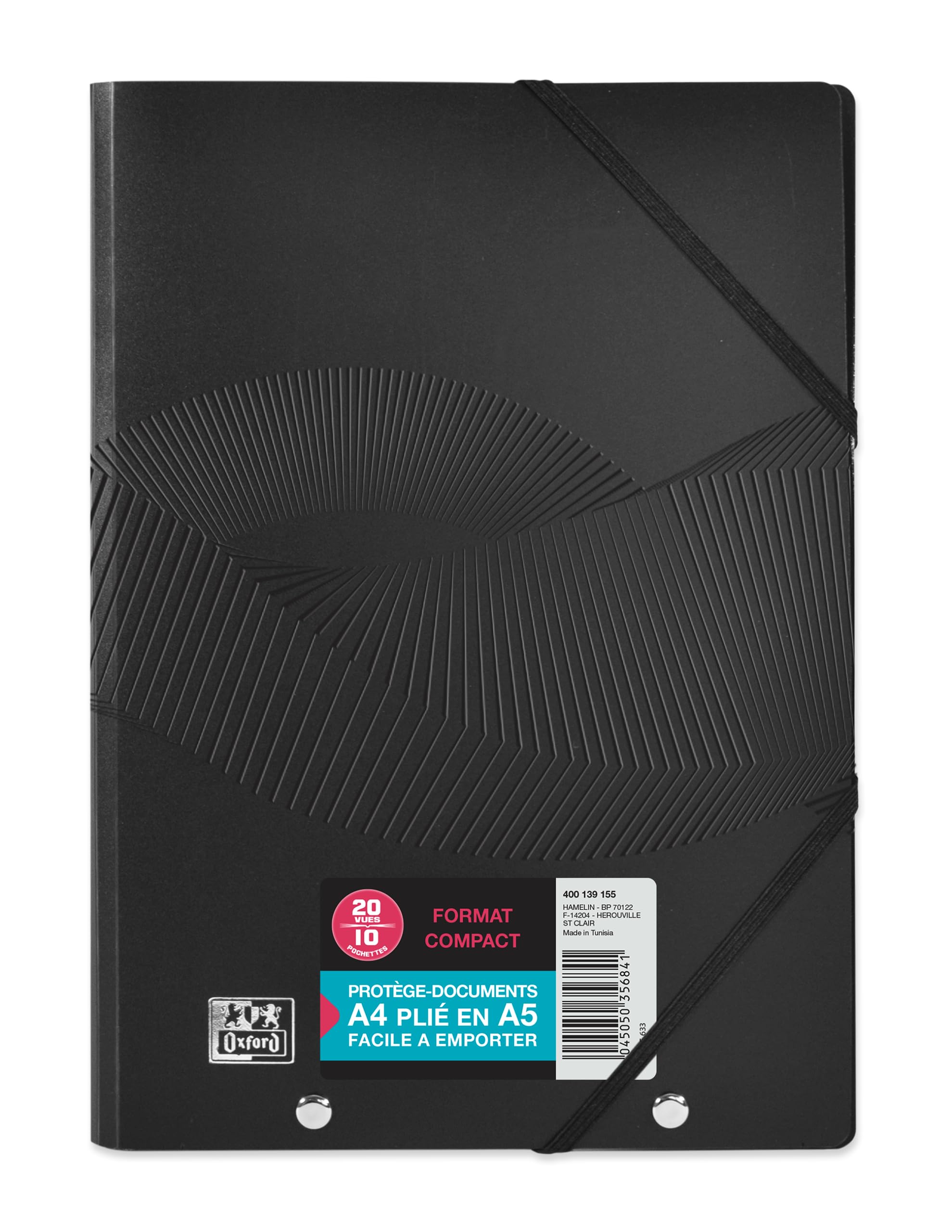 OXFORD Lot de 8 Protège-Documents Osmose A4 Plié en A5 20 vues / 10 pochettes Couverture Polypro Noir