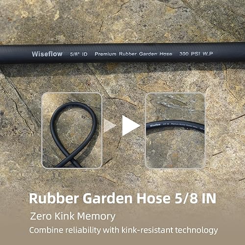 Miniatura 5 de Wiseflow Manguera de jardín de goma resistente 58 de 150 pies, trabajo de 300 psi, ráfaga de 1000 psi, agua calientefría, trenzado de cinco capas