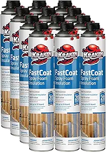 Kraken Bond Fastcoat Spray Foam Insulation - Closed Cell Foam Spray Polyurethane Spray Foam Heat Insulation&Acoustic Spray Self Expanding Foam 240 Board Feet Gun/Cleaner NOT Included | 12 Pack