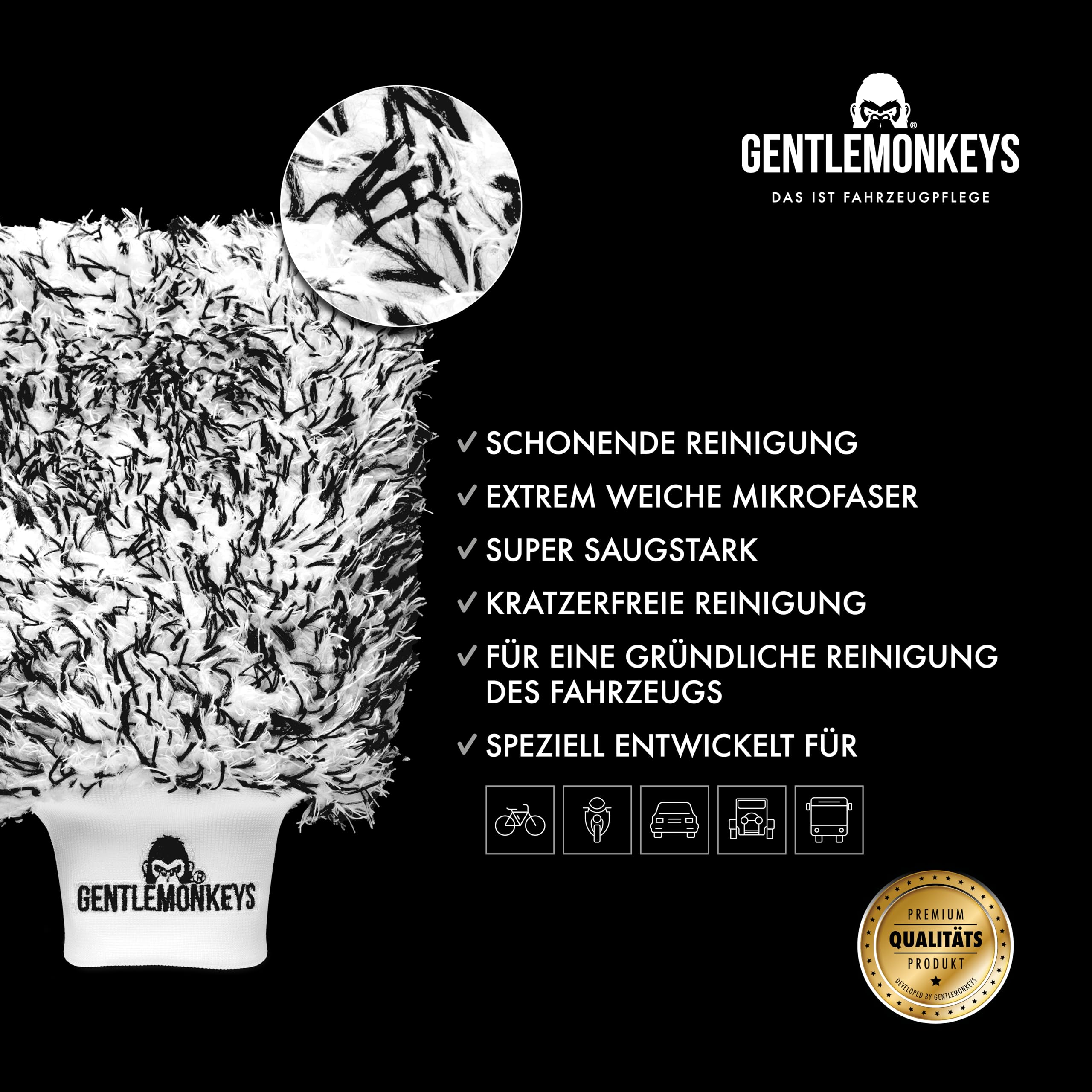 GENTLEMONKEYS Auto Waschhandschuh • Premium Autowaschhandschuh für professionelle Autopflege • 100% saugstark, kratzfrei & schonend • Mikrofaser Putzhandschuh aus ultraweicher Mikrofaser