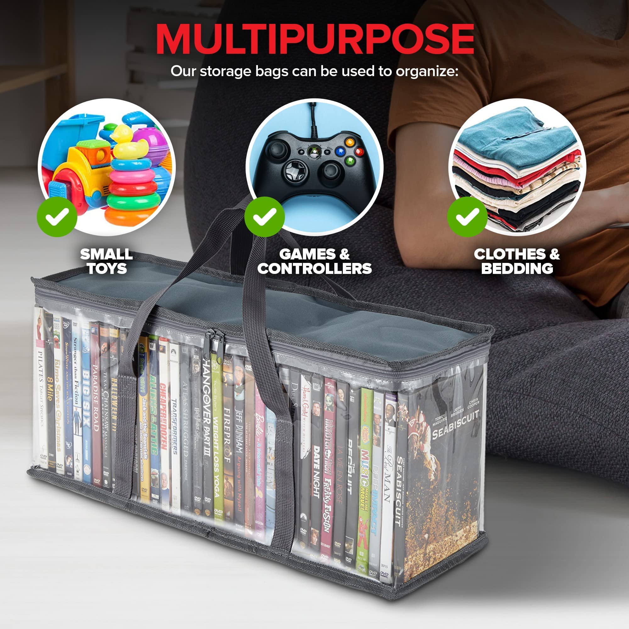 Stock Your Home Torby do przechowywania DVD (zestaw 6 szt.) organizer na płyty DVD, płyty CD, Blu Ray, etui filmowe, pudełko VHS, dyski do gier wideo, przezroczyste plastikowe uchwyty z uchwytami do