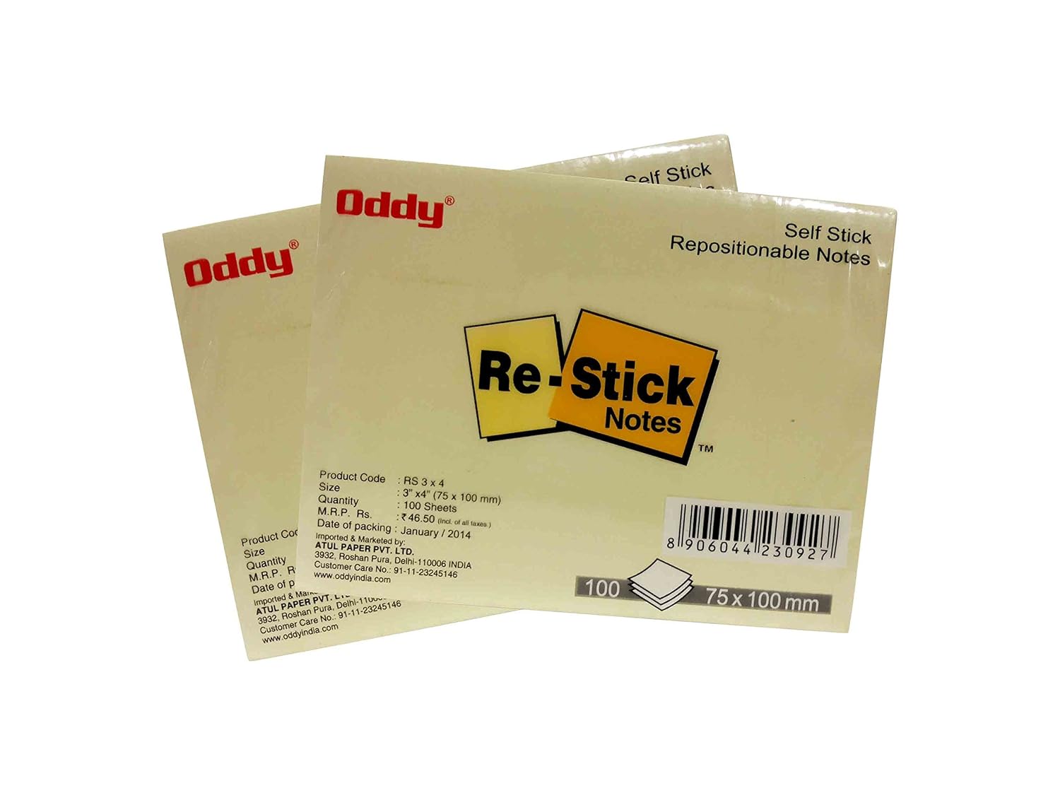 Oddy '3 x 4' Self Stick Repositionable Note Pad 100 Sheets (Set of 10