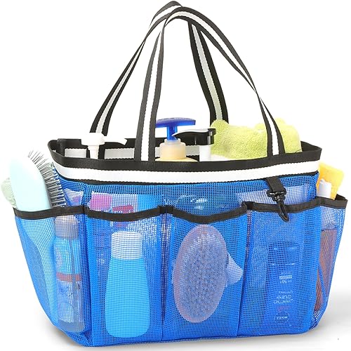 fiezkaa Organizador de ducha de malla portátil para dormitorio universitario, camping, viajes, gimnasio (azul)